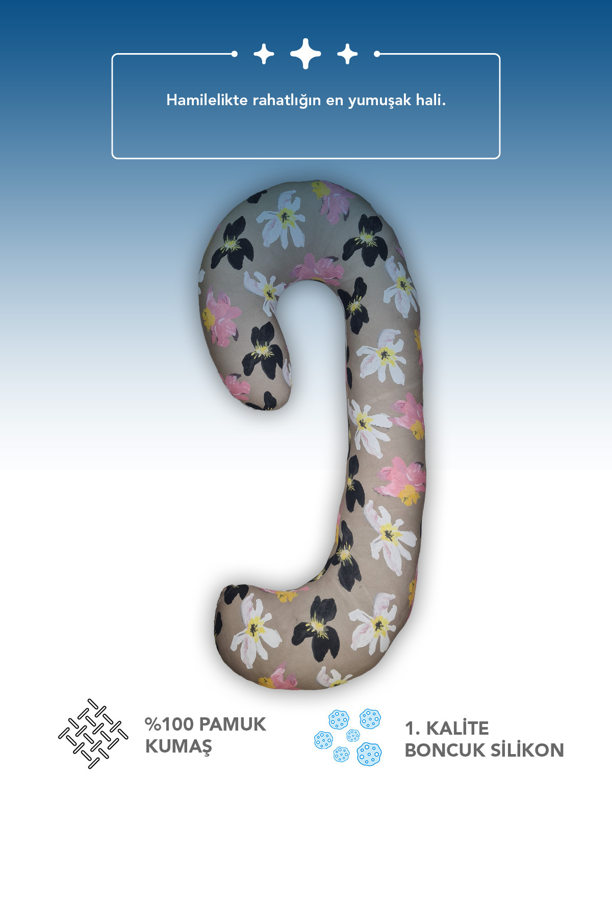 PUFYMAX Hamile yastığı,sarılma yastığı aktivite yastığı pamuk kumaş (Çiçekli) fotoğrafı 3 (önizleme)