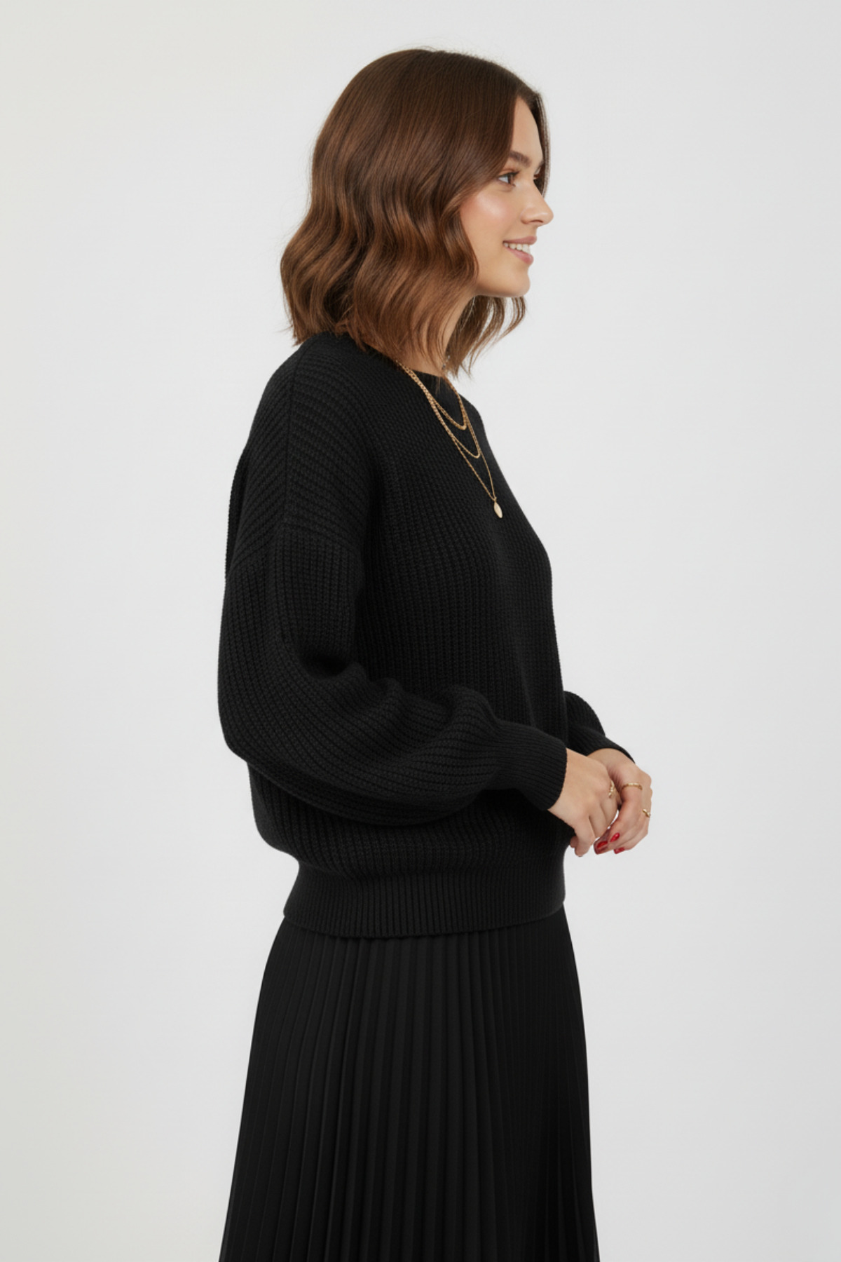 KOZİA OUTDOORS  Oversize Rahat Kalıp Bisiklet Yaka Yumuşak Dokulu Balon Kol Triko Kazak - Görsel 4