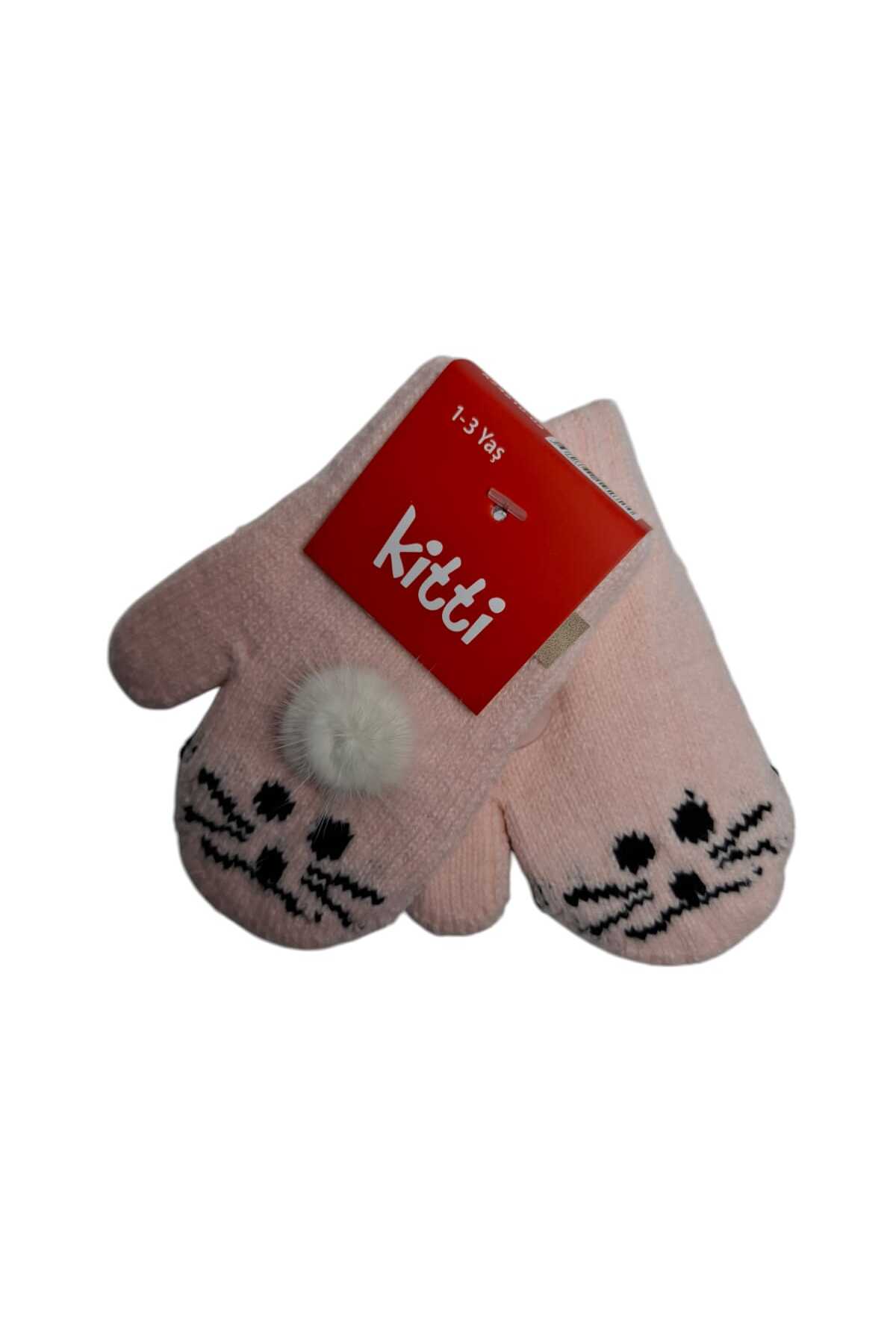 Kitti Spteks 1-3 Yaş Kız Çocuk Açık Pembe Renk Hayvan Desenli Ve Figürlü Kışlık Örme Eldiven fotoğrafı 4 (önizleme)
