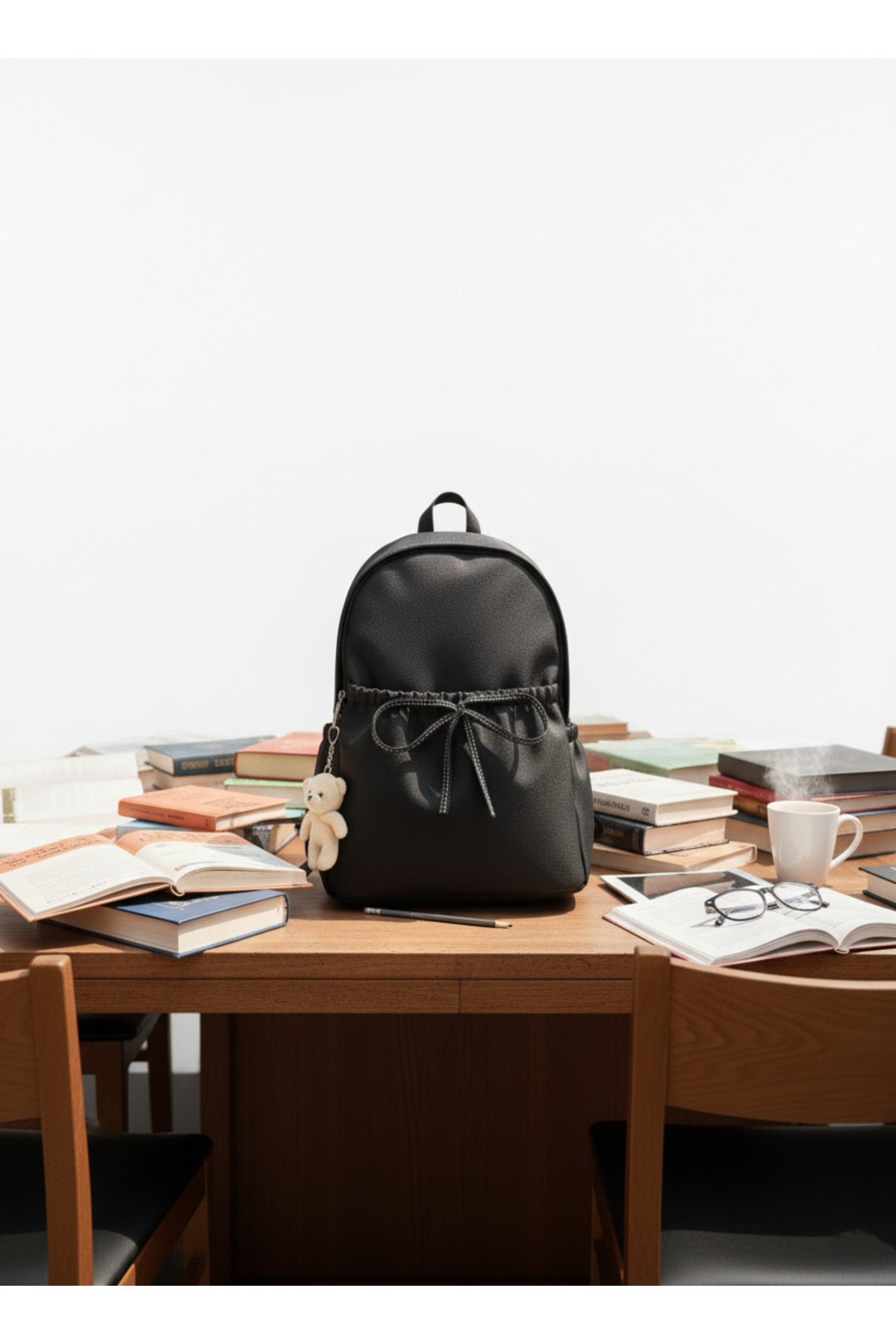 Lapiri  Kadın Fiyonklu Sırt Çantası Okul Günlük Seyahat Şık Tasarım Çanta & Laptop Bölmeli - Görsel 4