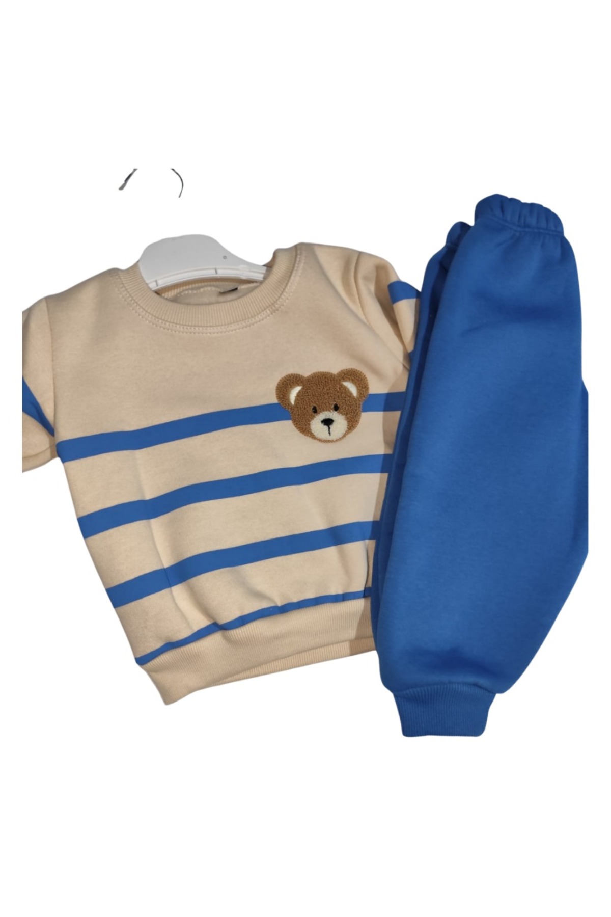 aydınlar bebe Bebek Erkek Çocuk Mavi Çizgili Ayıcık Nakışlı İkili Takım – Sweatshirt ve Alt Eşofman (1-2-3 Yaş) fotoğrafı 6 (önizleme)