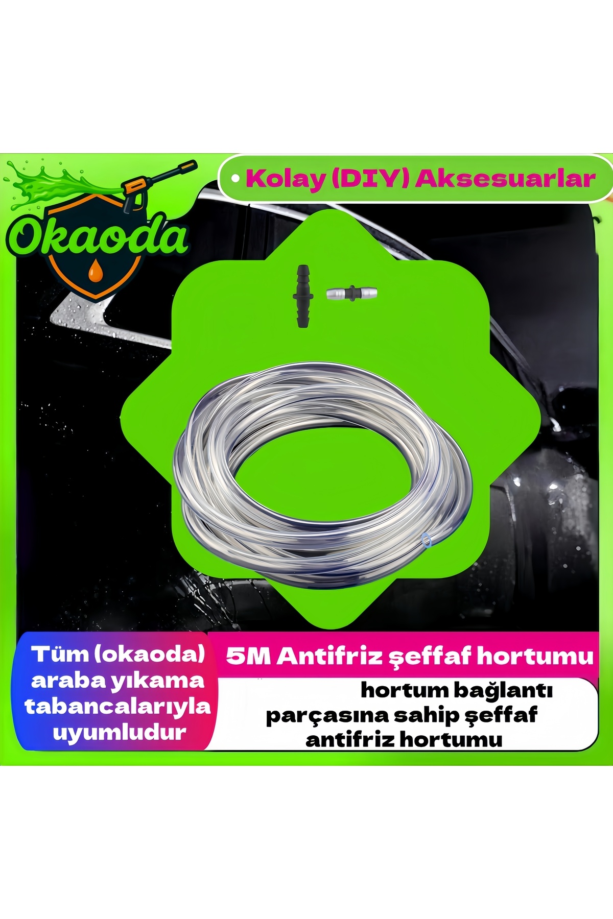 okaoda Lityum pil araba yıkama tabancası özel beş metrelik şeffaf hortum, kalınlaştırılmış, iç çapı 0,8 CM