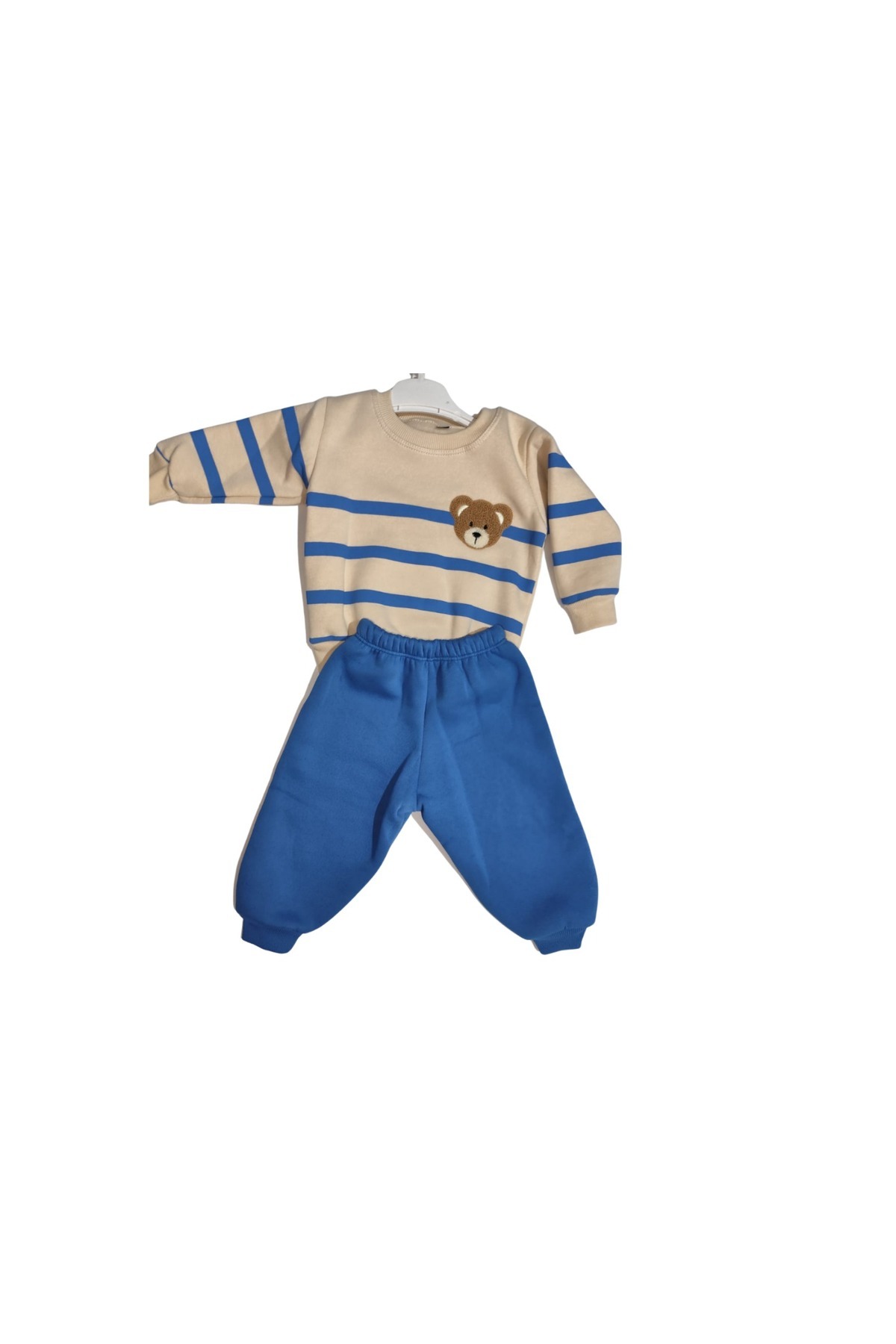 aydınlar bebe Bebek Erkek Çocuk Mavi Çizgili Ayıcık Nakışlı İkili Takım – Sweatshirt ve Alt Eşofman (1-2-3 Yaş) fotoğrafı 2 (önizleme)