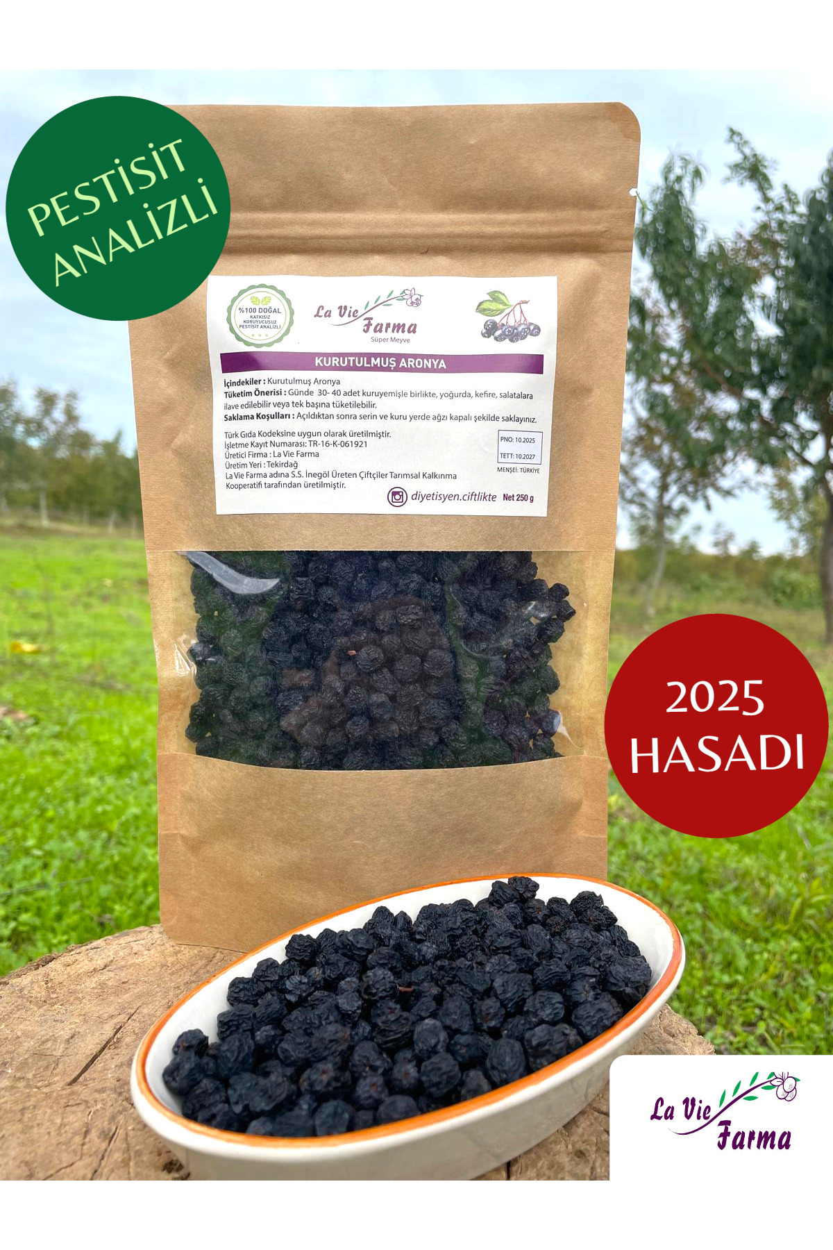 LA VIE FARMA Kurutulmuş Aronya (250 G) Pestisit Analizli, Yeni Hasat