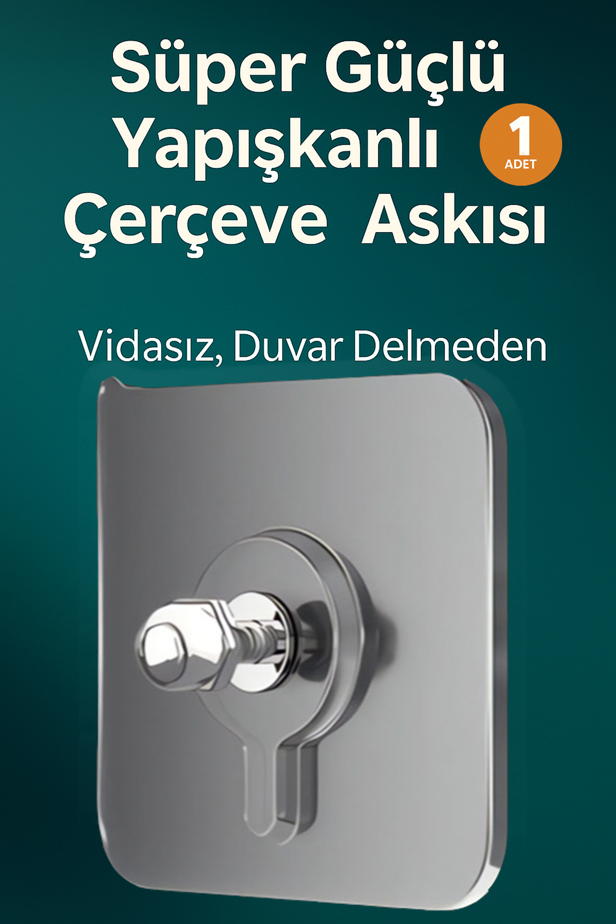 adornazzle Süper Güçlü Yapışkanlı Çerçeve Askısı, Vidasız, Duvar Delmeden 1 adet