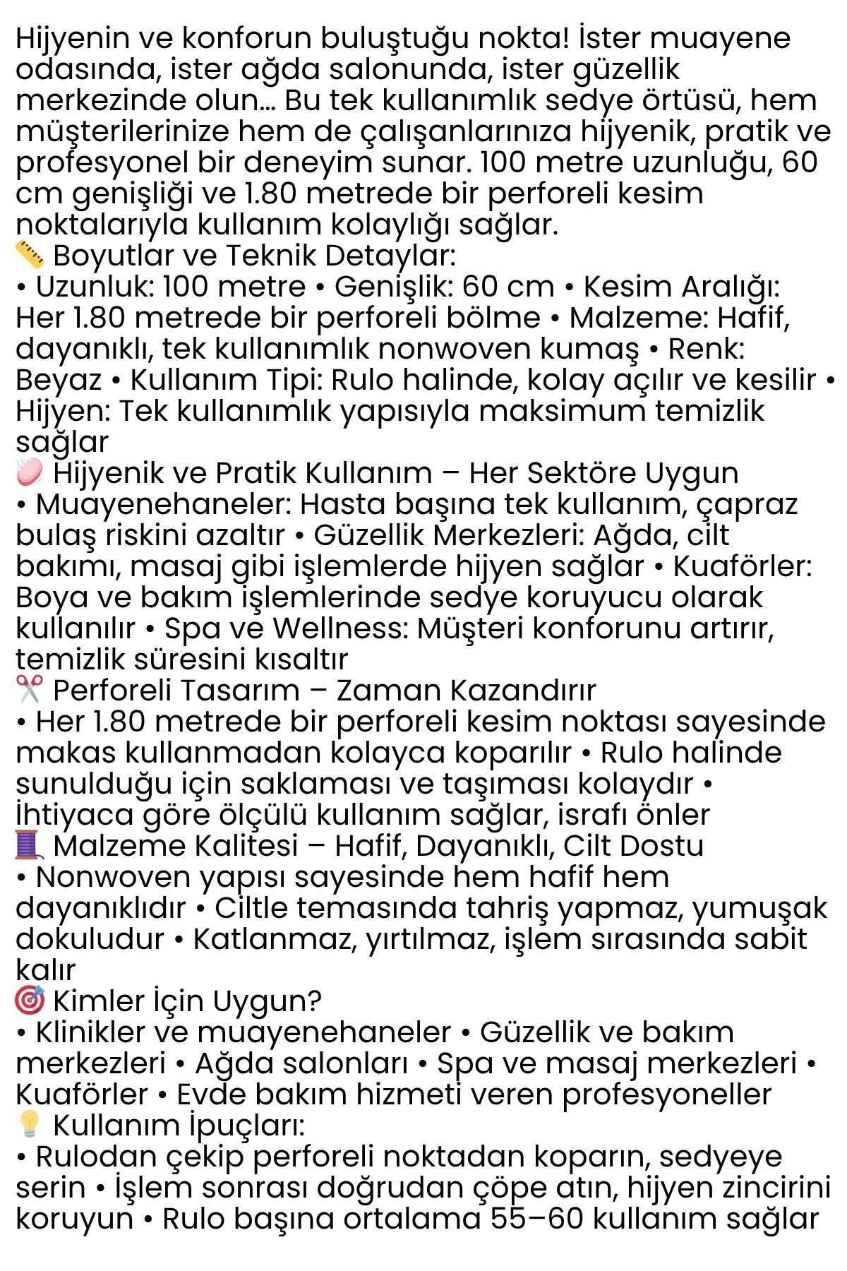 Tek Kullanımlık 60cmx100mt 1.80 mt Perforeli Sedye Örtüsü Muayene ve Güzellik Salonu — 7430000722303 — تصویر 4 از 4