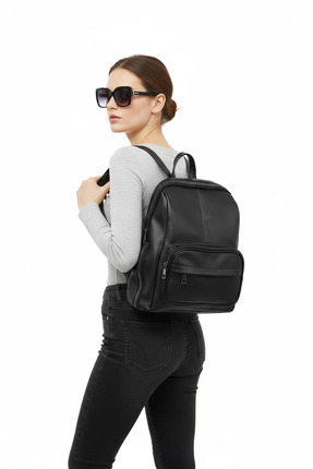 Sun Empire Çok Gözlü Yıkama Deri Siyah Kadın Sırt Çantası