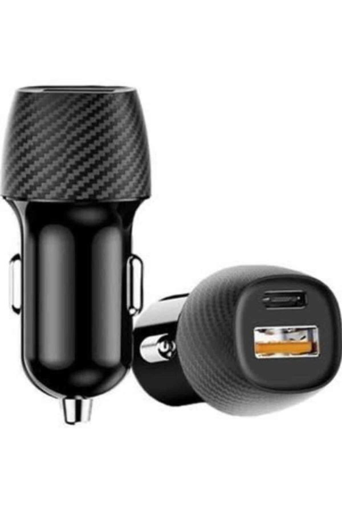 teknodayım Hızlı Oto Şarj Cihazı 38W Çift Girişli HIzlı Şarj Oto Çakmaklık Type-C