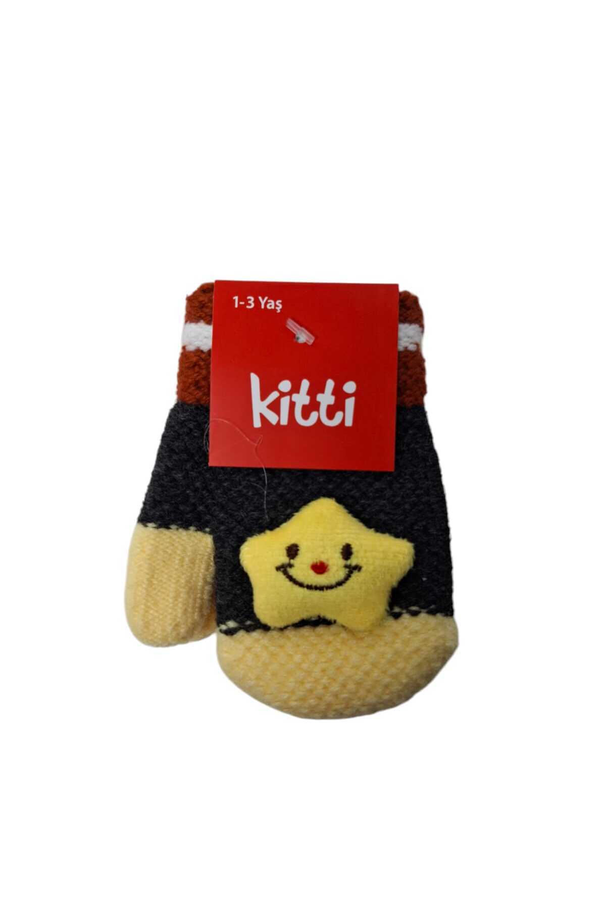 Kitti Spteks 1-3 Yaş Erkek Bebe Antrasit Renk Tatlı Yıldız Figürlü Kışlık Örme Eldiven fotoğrafı 4 (önizleme)