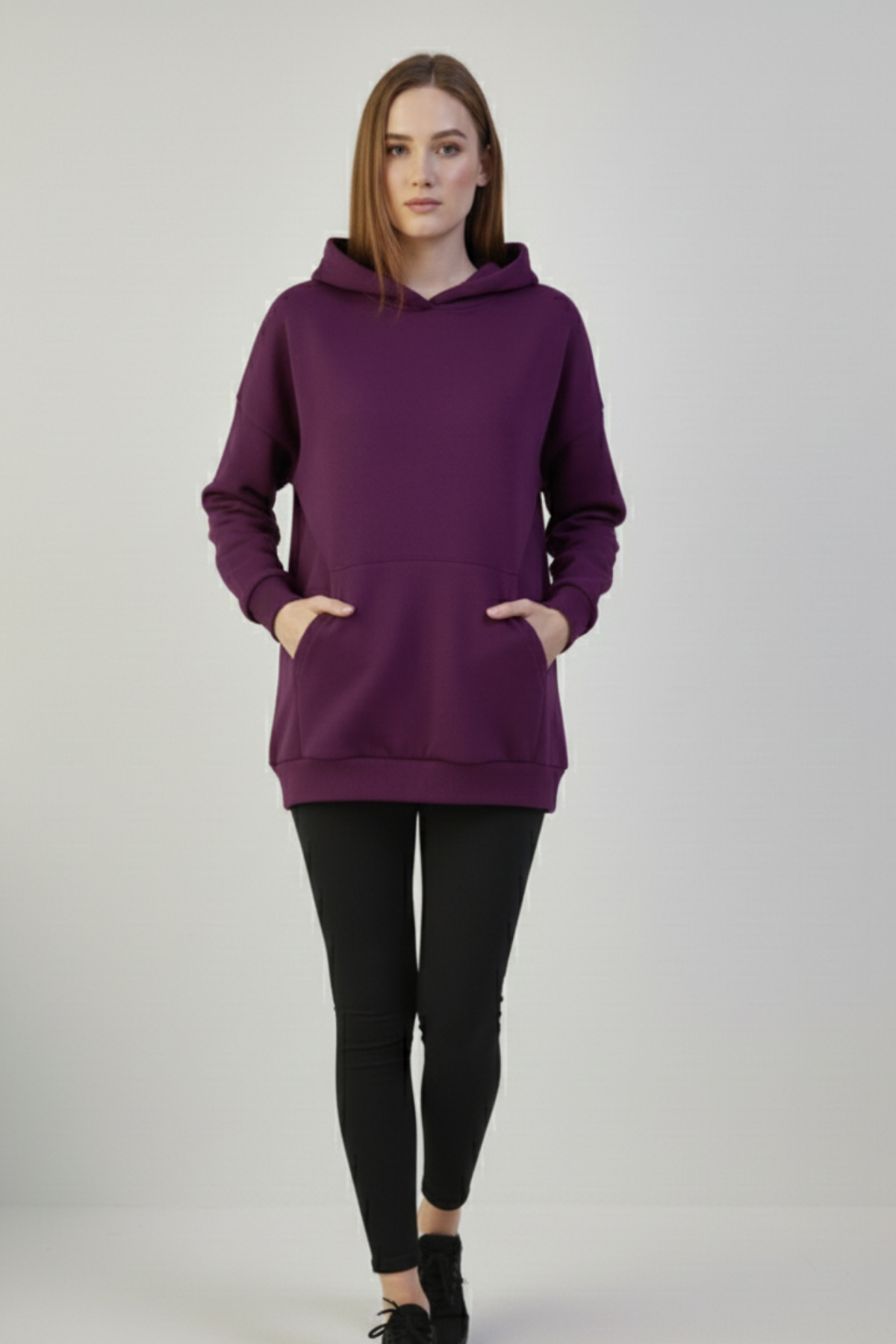 KOZİA OUTDOORS Sırtı Leopar Fiyonk Desenli Kadın Kapüşonlu Oversize Sweatshirt Rahat Kalıp Hoodie görsel 2