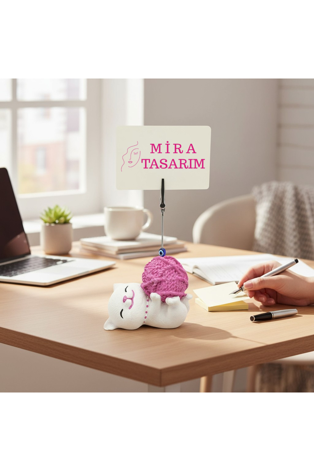 Mira Tasarım Sevimli Kedi Notluk - Masaüstü Not Tutucu - Fotoğraf Tutucu - Ofis Kartvizit Tutucu