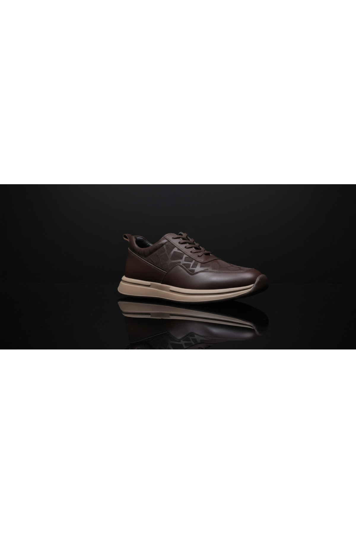 GR0444 Hakiki Deri Bej Renk EVA Taban Geometrik Desenli Sneaker Yürüyüş Ayakkabısı — قهوه‌ای — تصویر 4 از 8