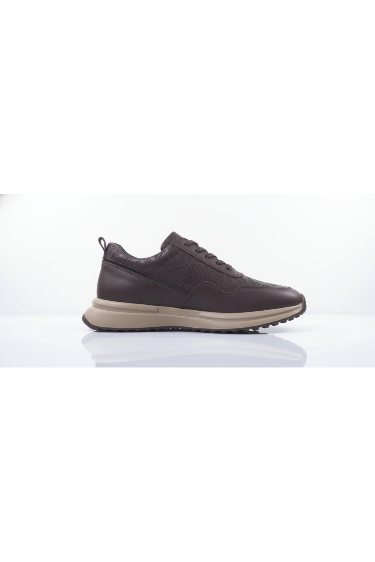 GR0444 Hakiki Deri Bej Renk EVA Taban Geometrik Desenli Sneaker Yürüyüş Ayakkabısı — قهوه‌ای — تصویر 6 از 8
