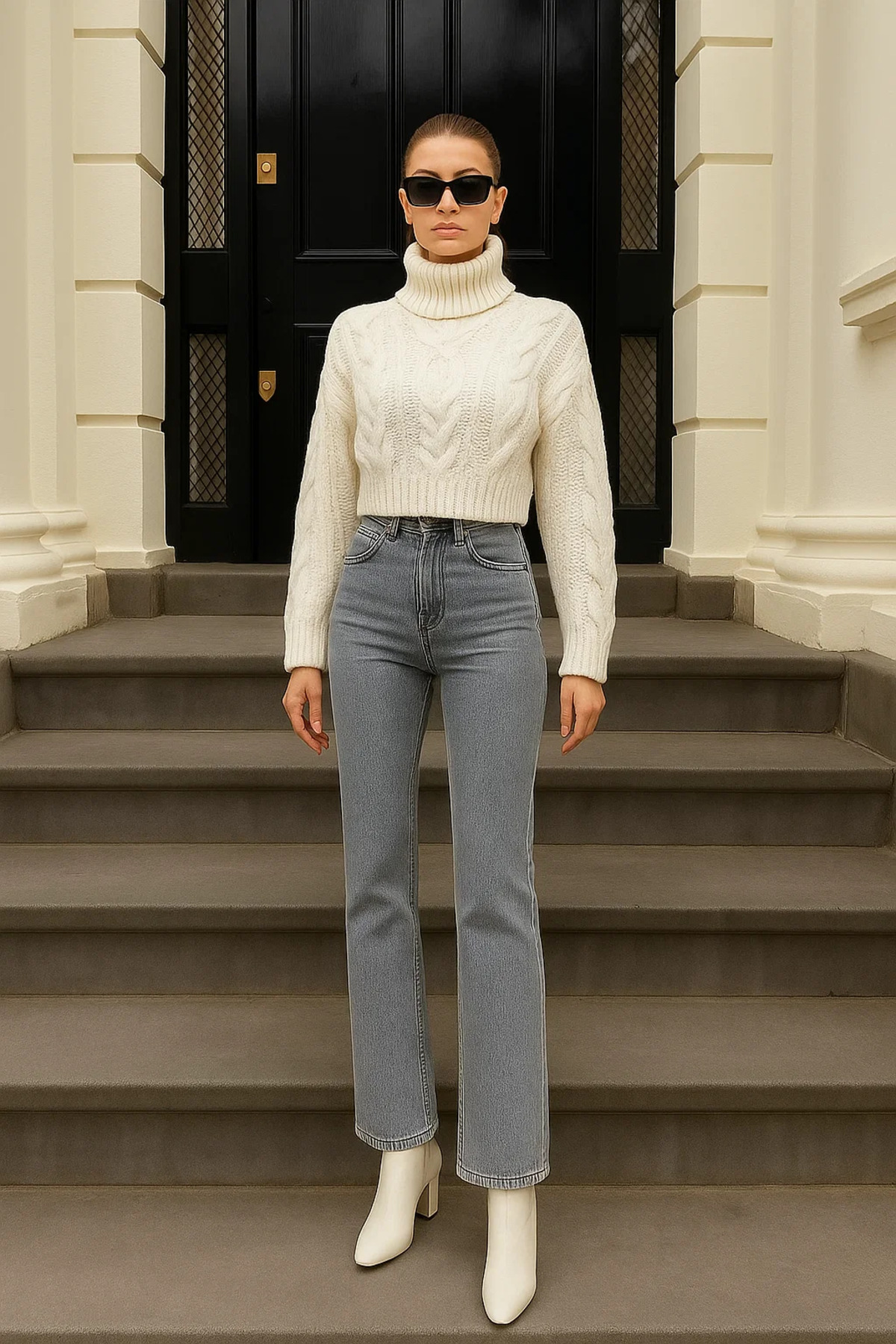 XRAY JEANS  Kadını Yüksek Bel Geniş Paça Gri Kot Pantolon - Görsel 3