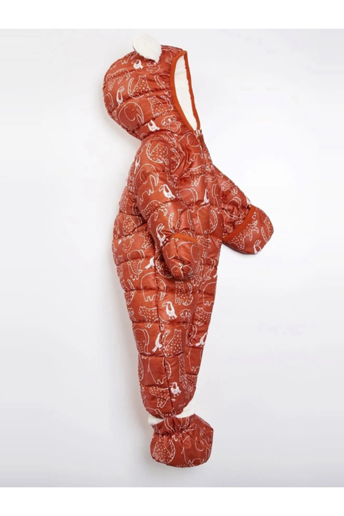 Bebek Vadisi İçi Polar Kürk Peluş Patikli Eldivenli Kapüşonlu Kar Kışlık Erkek Bebek Astronot Tulum Kozmonot Mont fotoğrafı 2 (önizleme)