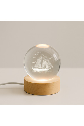 ALYTECH Gemi Figürlü LED Işıklı Usb Bağlantılı Renk Değiştiren 3D Cam Küre Ge...