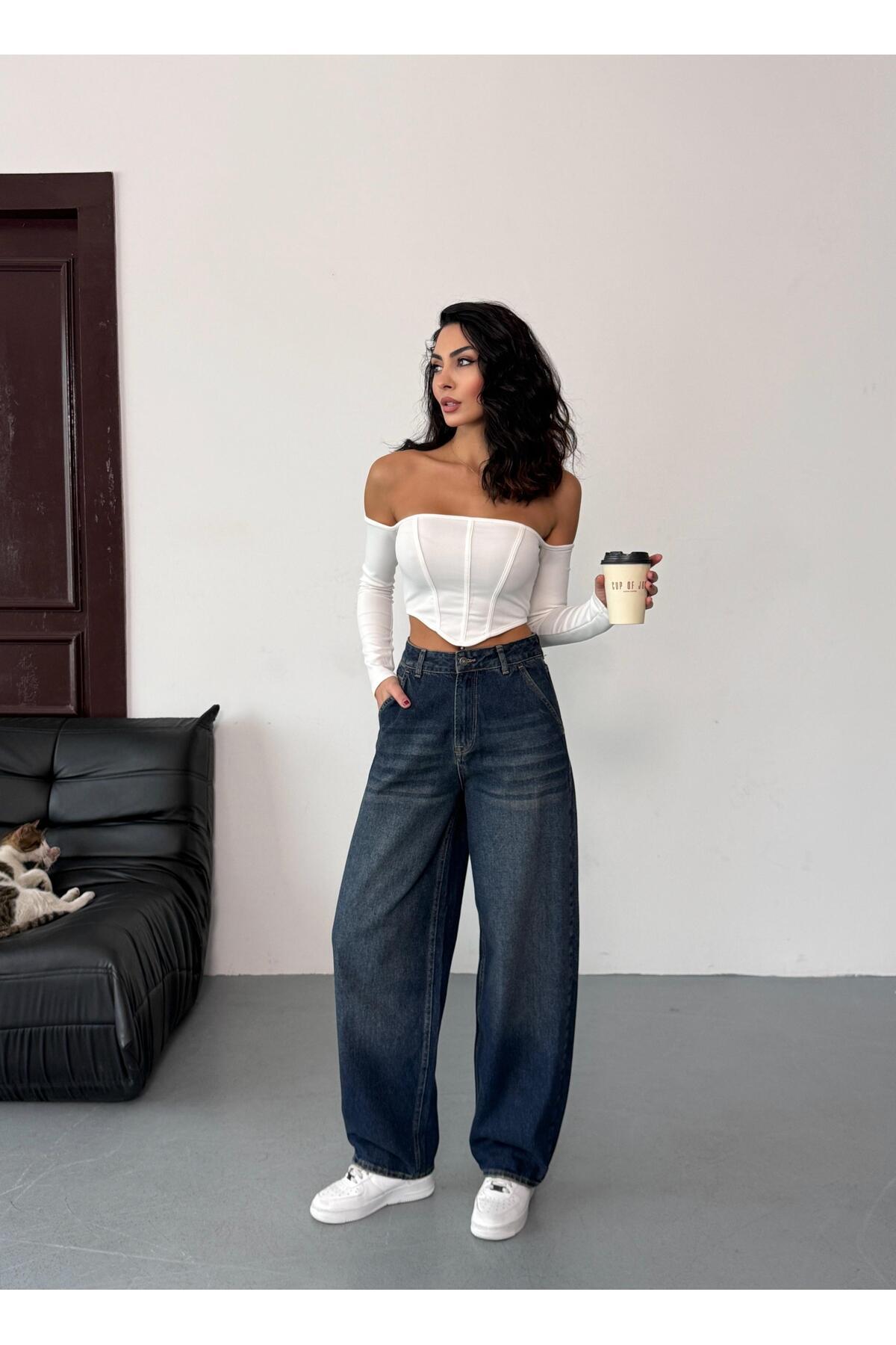 XBELLA DENİM Жіночі блакитні джинси зі стареним ефектом, висока талія, крій скейтер