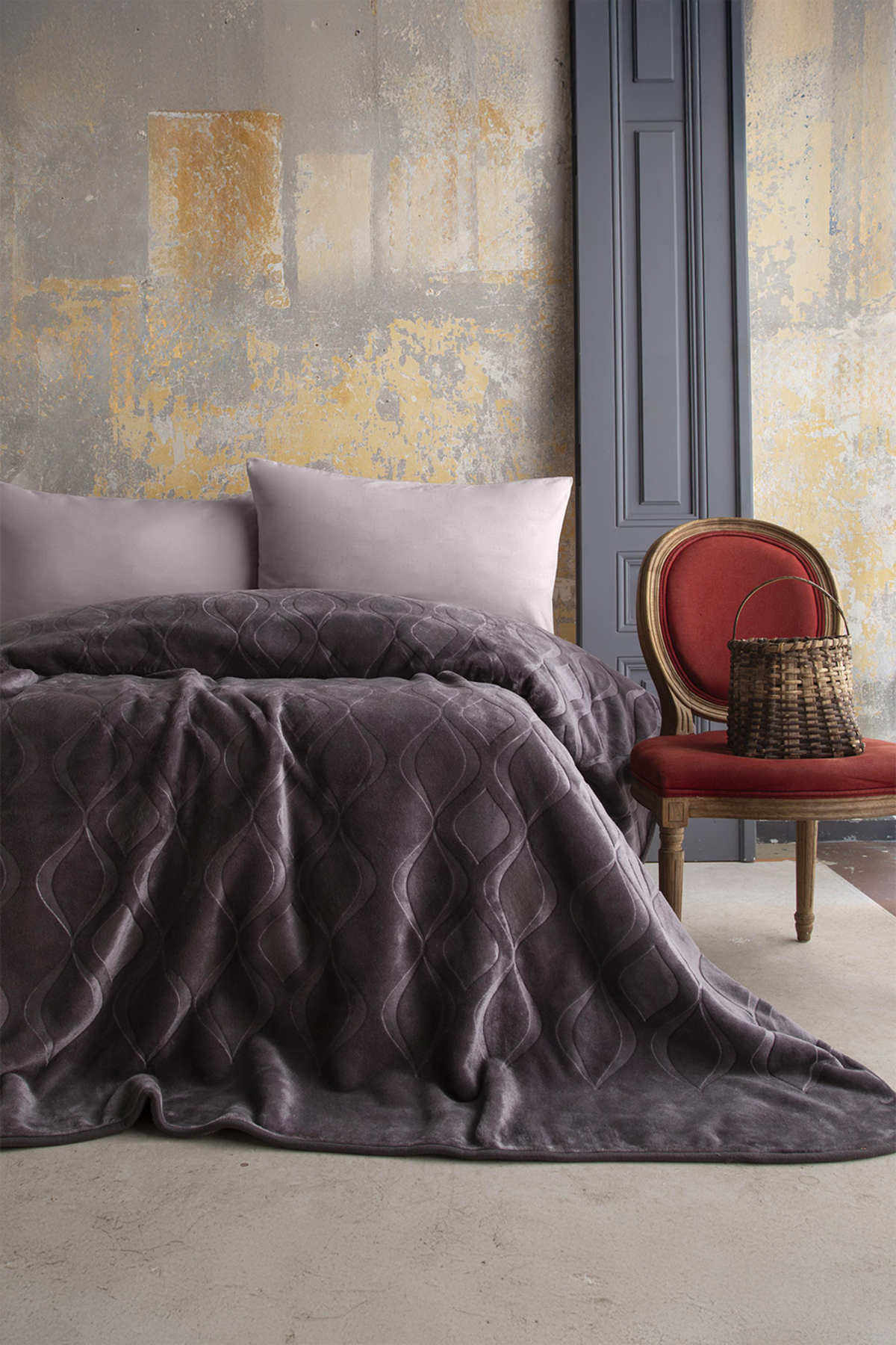 Mercy Anthracite Double Embos Patterned Blanket - 220*240 cm