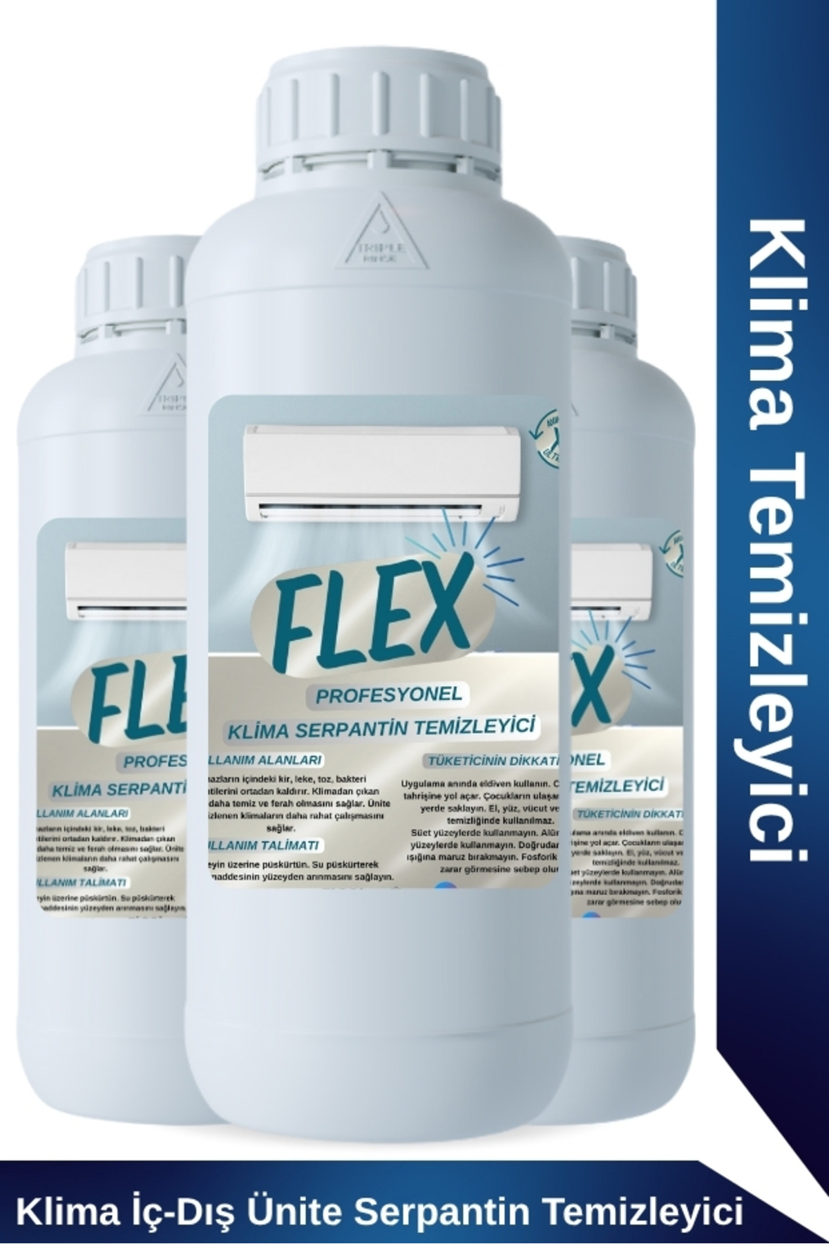 Flex Clean Klima Serpantin Temizleme Kimyasalı 3 Adet (İç Dış Ünite Konsantre Formül 3Kg\60Kg)