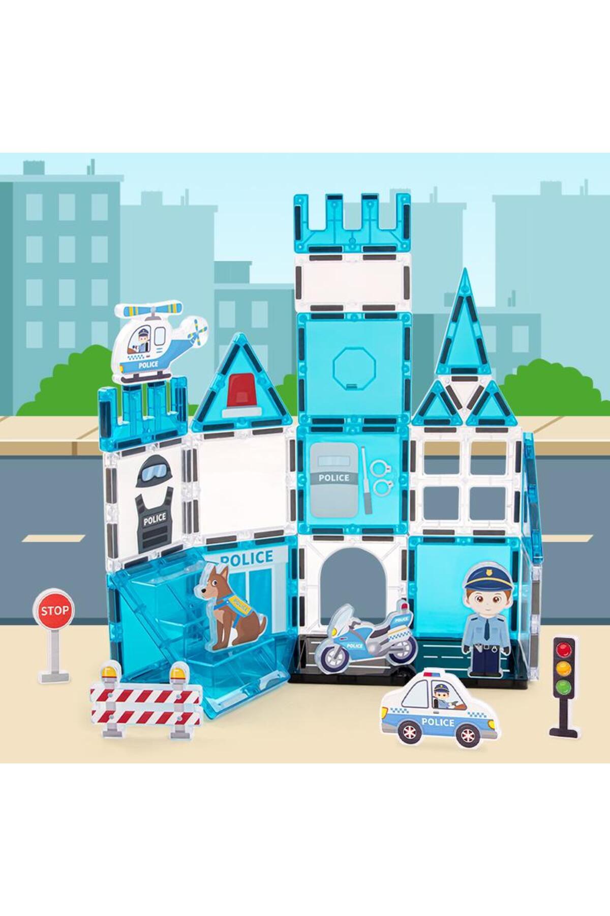 دود مگنتیک پولیس ست بلوک‌های ساختمانی مغناطیسی ۴۲ تکه شهر پلیس بازی ساخت‌وساز