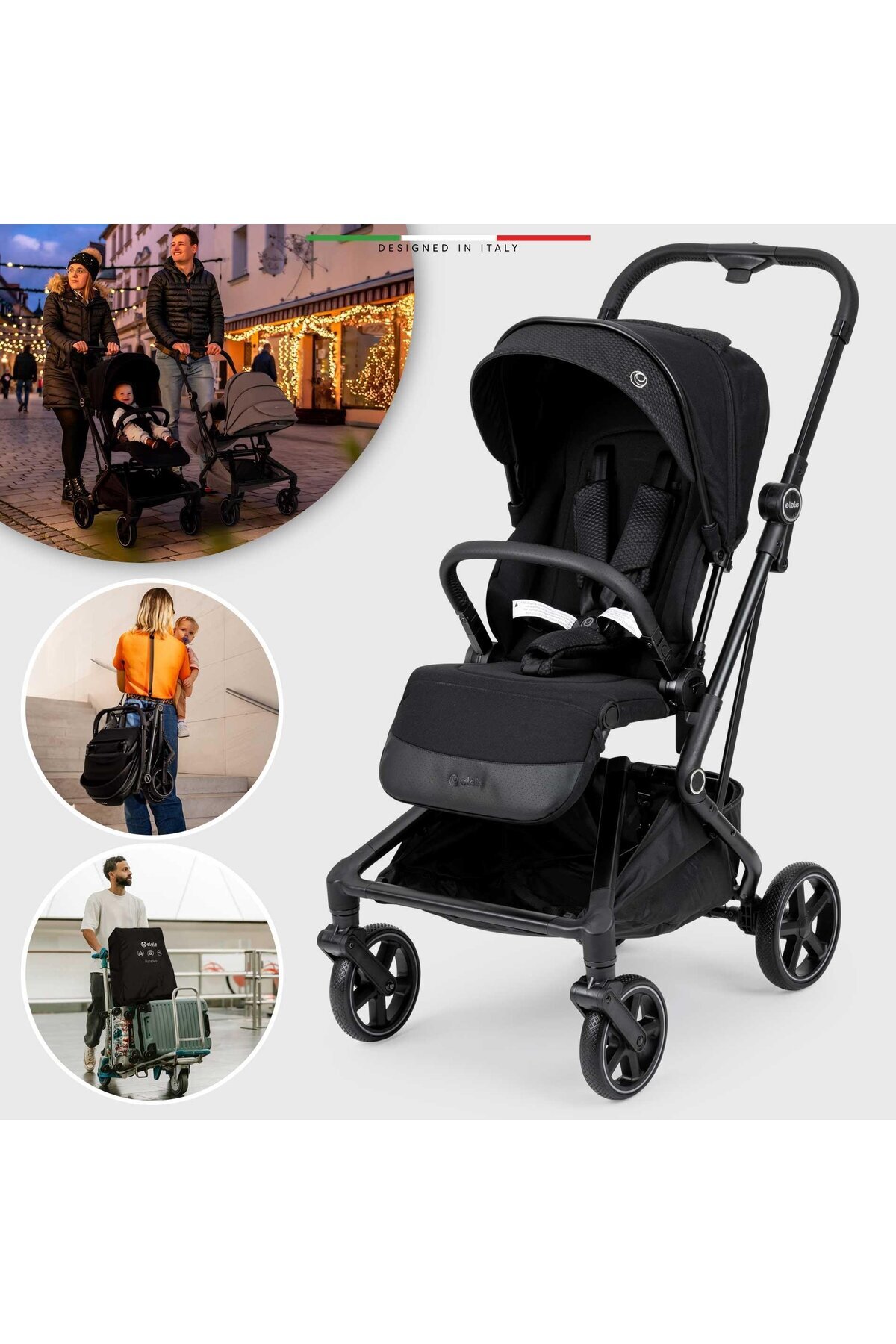 Elele Rotativo Çift Yönlü Kabin Tipi Bebek Arabası Siyah