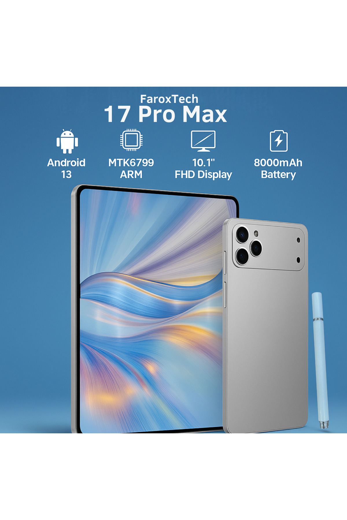 FaroxTech 17 Pro Max Tablet 10.1'' FHD Ekran | 16GB RAM + 512GB Depolama | Kalem - Fare - Klavye SET