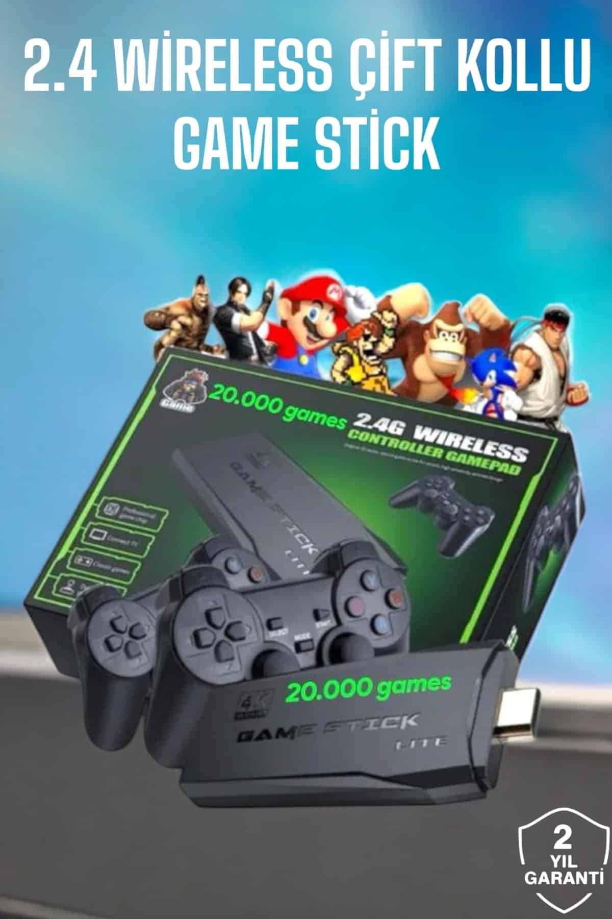 teknodayım Game Stick 2000 Oyunlu 2.4G Kablosuz Çift Kol Yüksek Hassasiyetli Wireless