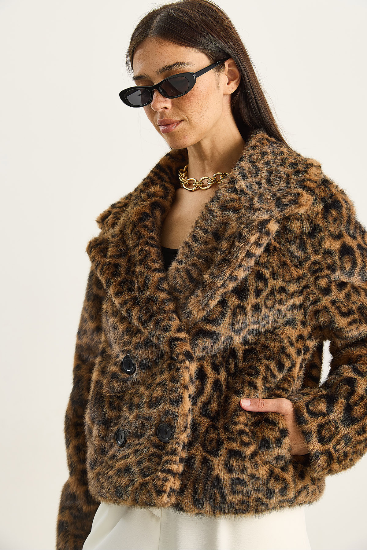 Bianco Lucci  Kadın Leopar Desenli Cep Detaylı Astarlı Suni Kürk 6962 60283772 - Görsel 5