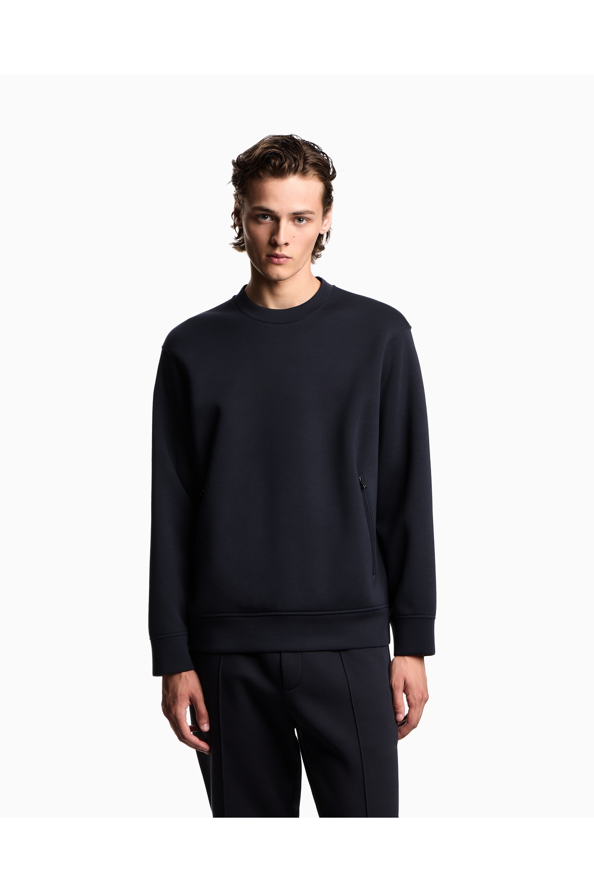 امپوریو آرمانی سویشرت مردانه آستین بلند نخی سرمه‌ای یقه گرد معمولی EM003052 AF17545-UB118