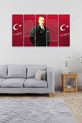 Dekorvia Atatürk İstiklal Marşı ve Gençliğe Hitabe 5 Parçalı Mdf Tablo