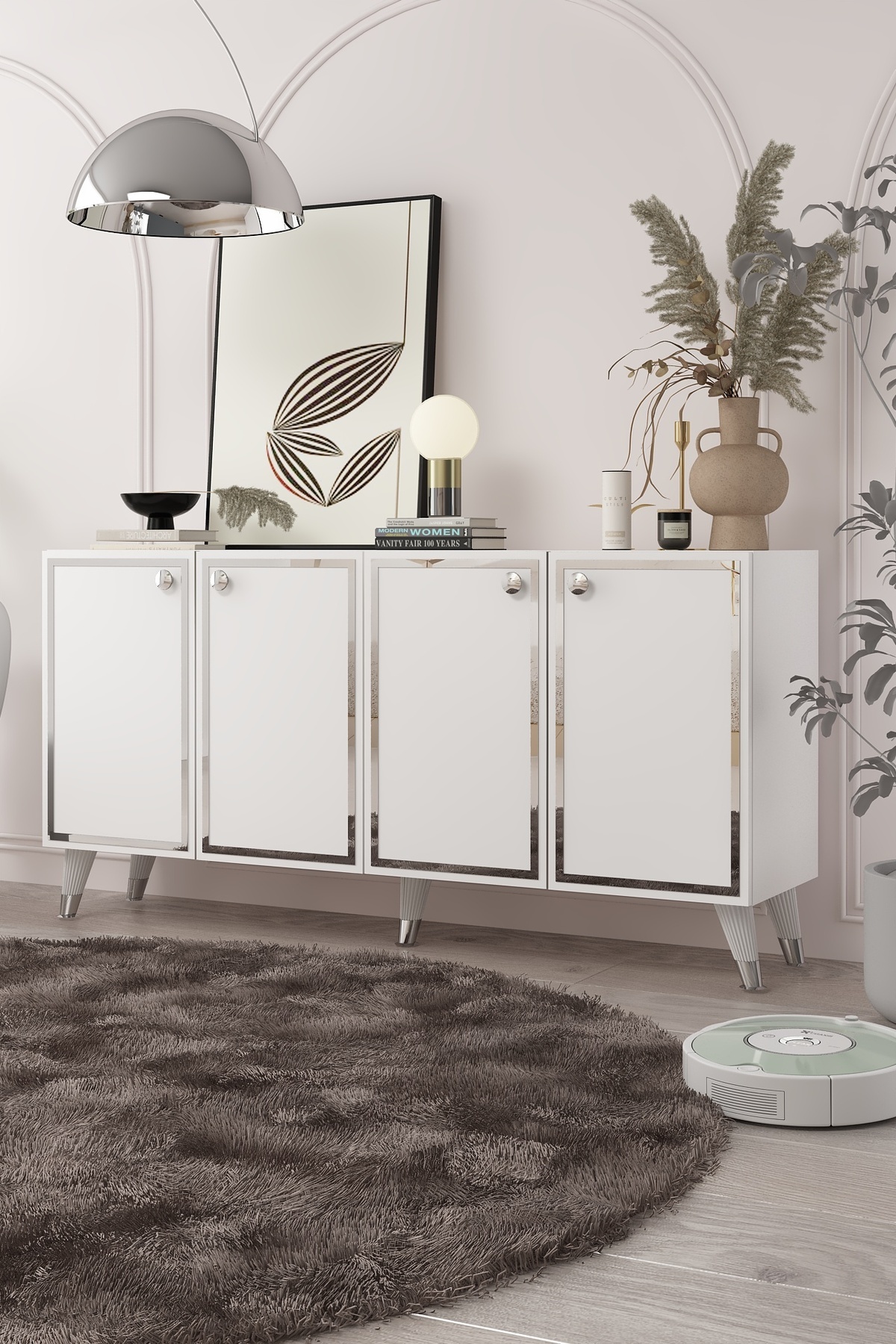 cantek dizayn 8203-1CT KB150 KONSOL, TV ÜNİTESİ BEYAZ-GÜMÜŞ