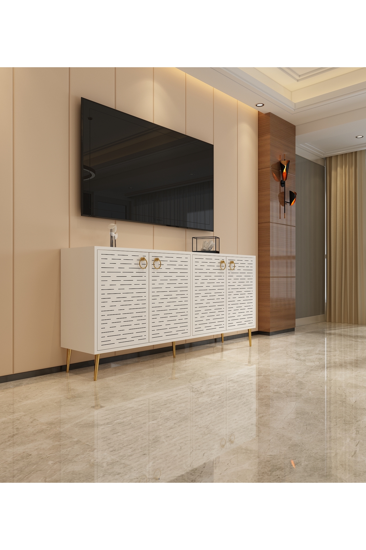 Rami Lazer Desenli, 160 cm Konsol | Beyaz - Beyaz 4