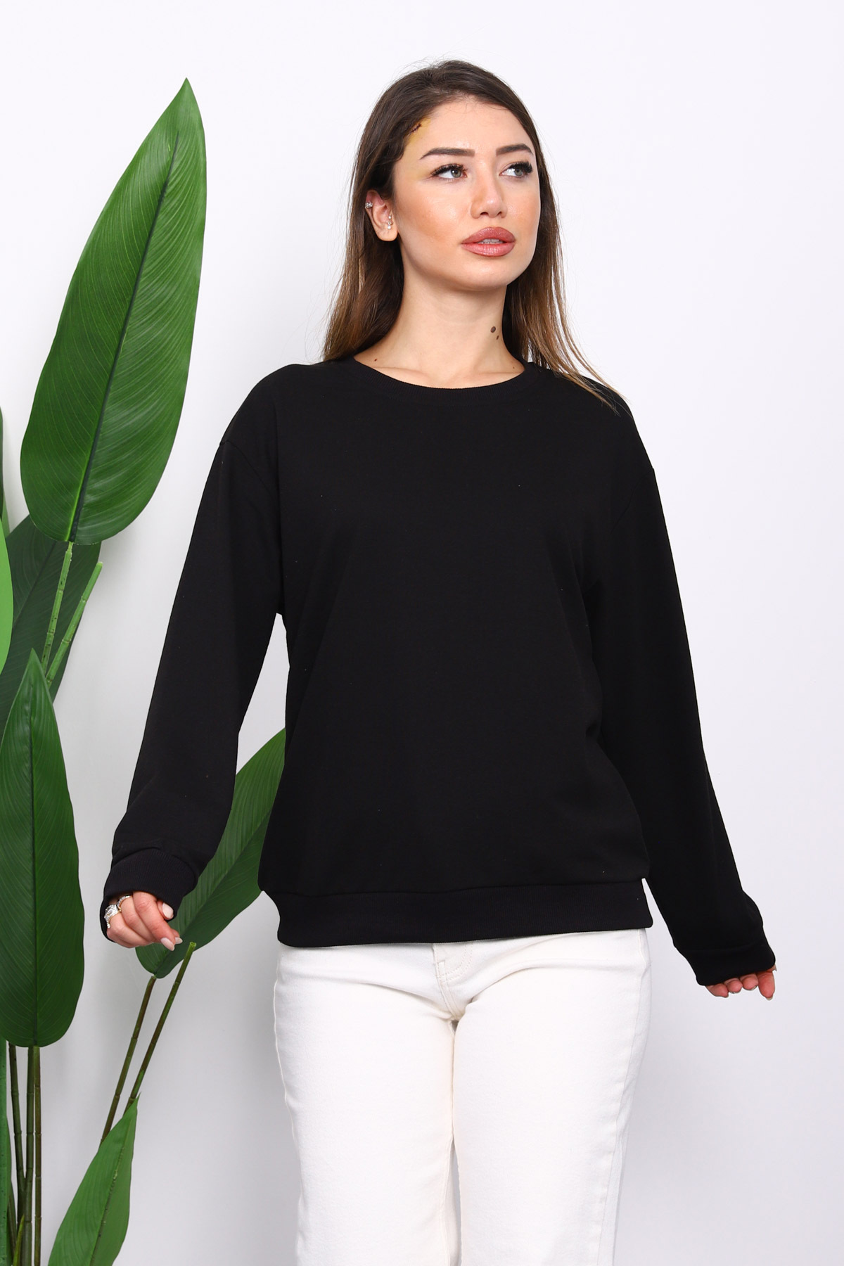 Black Crew Neck Two Yarn Sweatshirt