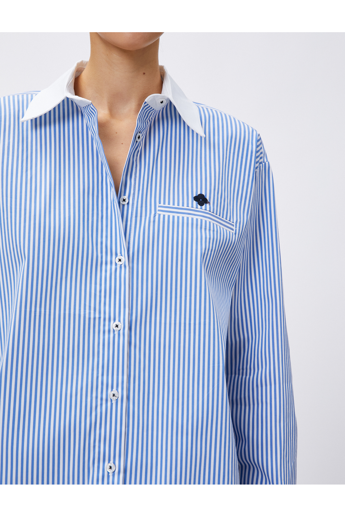 Koton  Kadın Mavi Çizgili Gömlek - Görsel 5