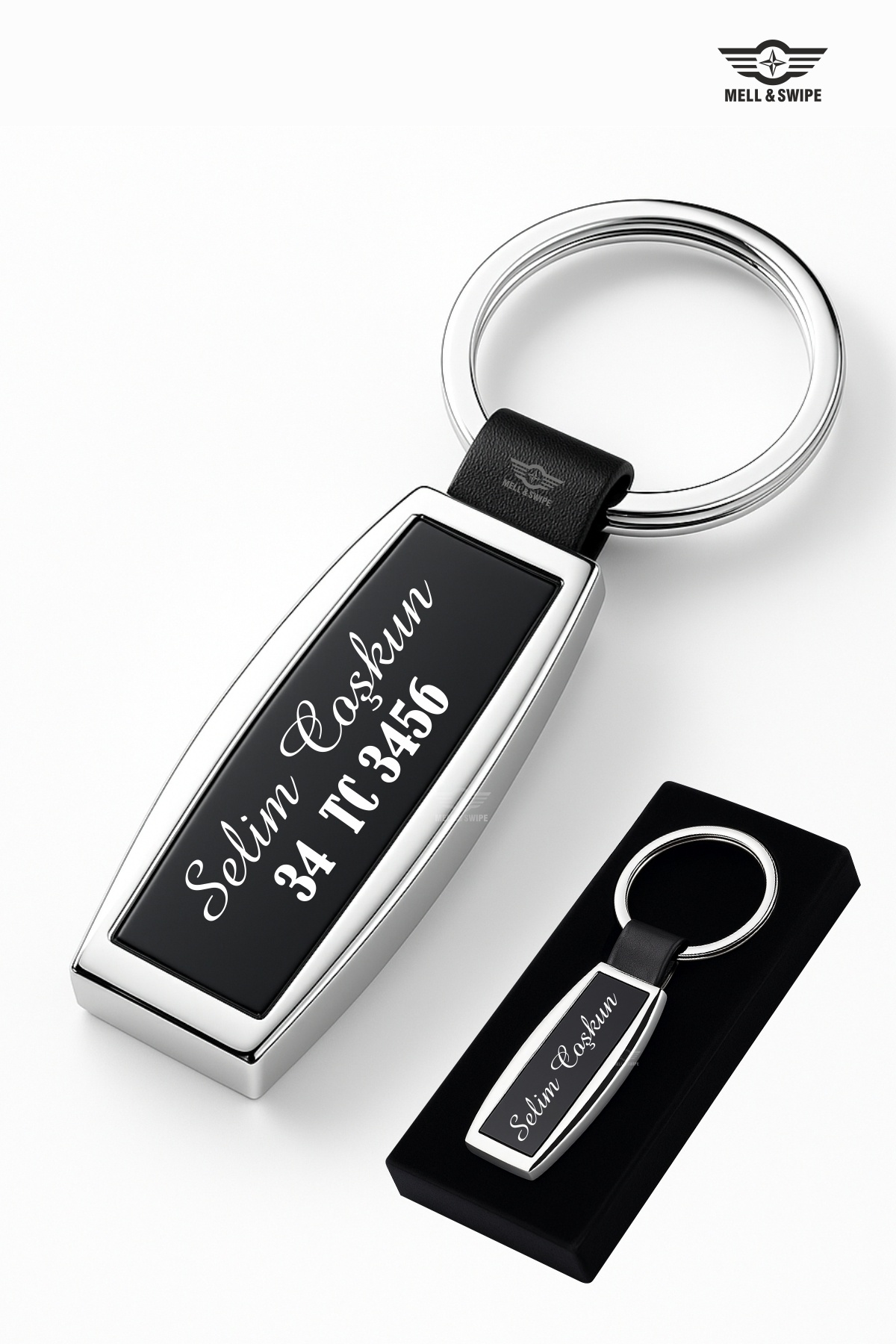 MELL & SWIPE Hediyelik Kişiye İsme Özel Isim Baskılı Suni Deri Plaka Anahtarlık, Araç Oto Isimli Anahtarlık