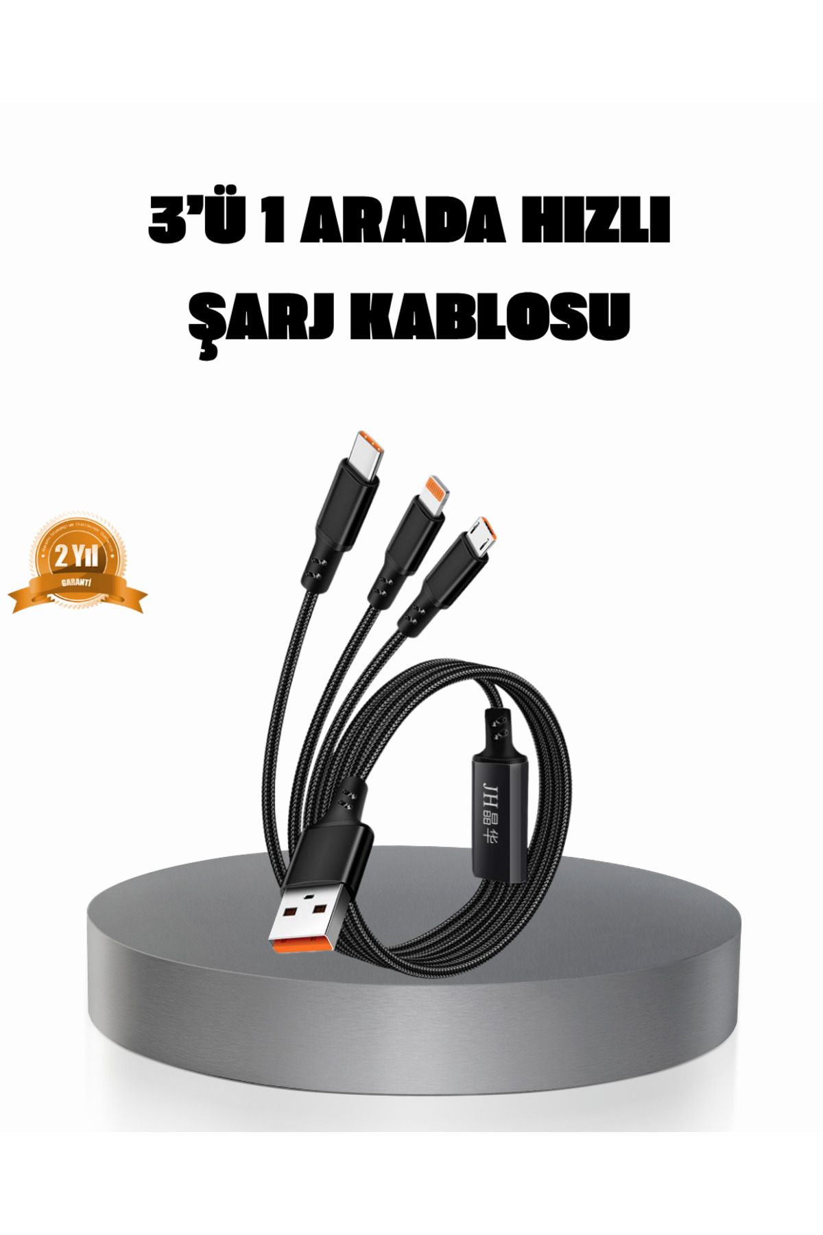 Kanonik Education 3’ü 1 Arada Şarj Kablosu Type-C iOS Android Uyumlu Hızlı ve Güvenli Şarj