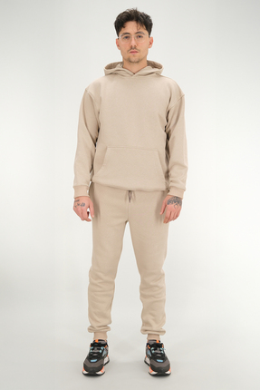 Souris Erkek Bej Rahat Kesim Eşofman Takımı 3 iplik Şardonlu Kalın Kumaş Riba...