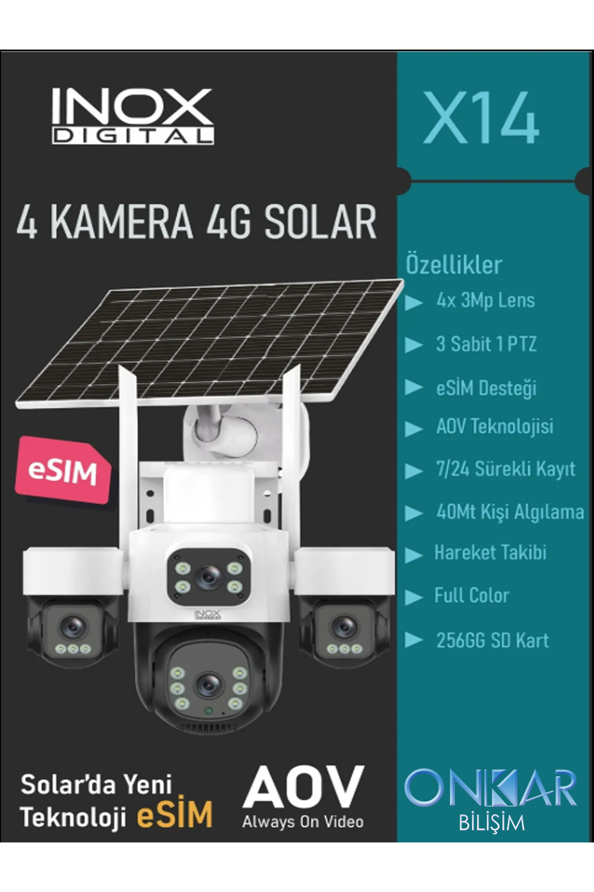 inoxdigital X14 4 Kameralı 4G SOLAR eSim Sim Kartlı Çift Panel