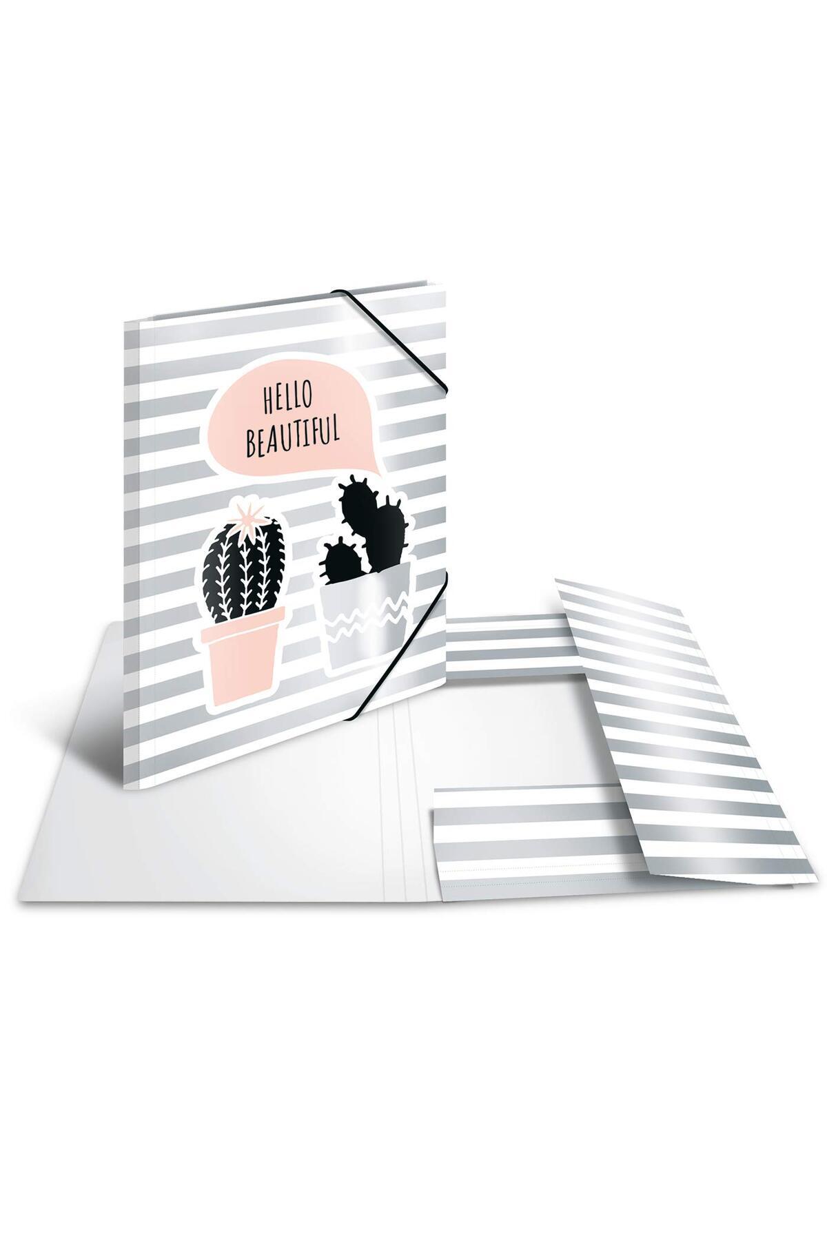 Shop a Way Lastikli Dosya A4 Boyutunda Yaldızlı Kaktüs Resimli