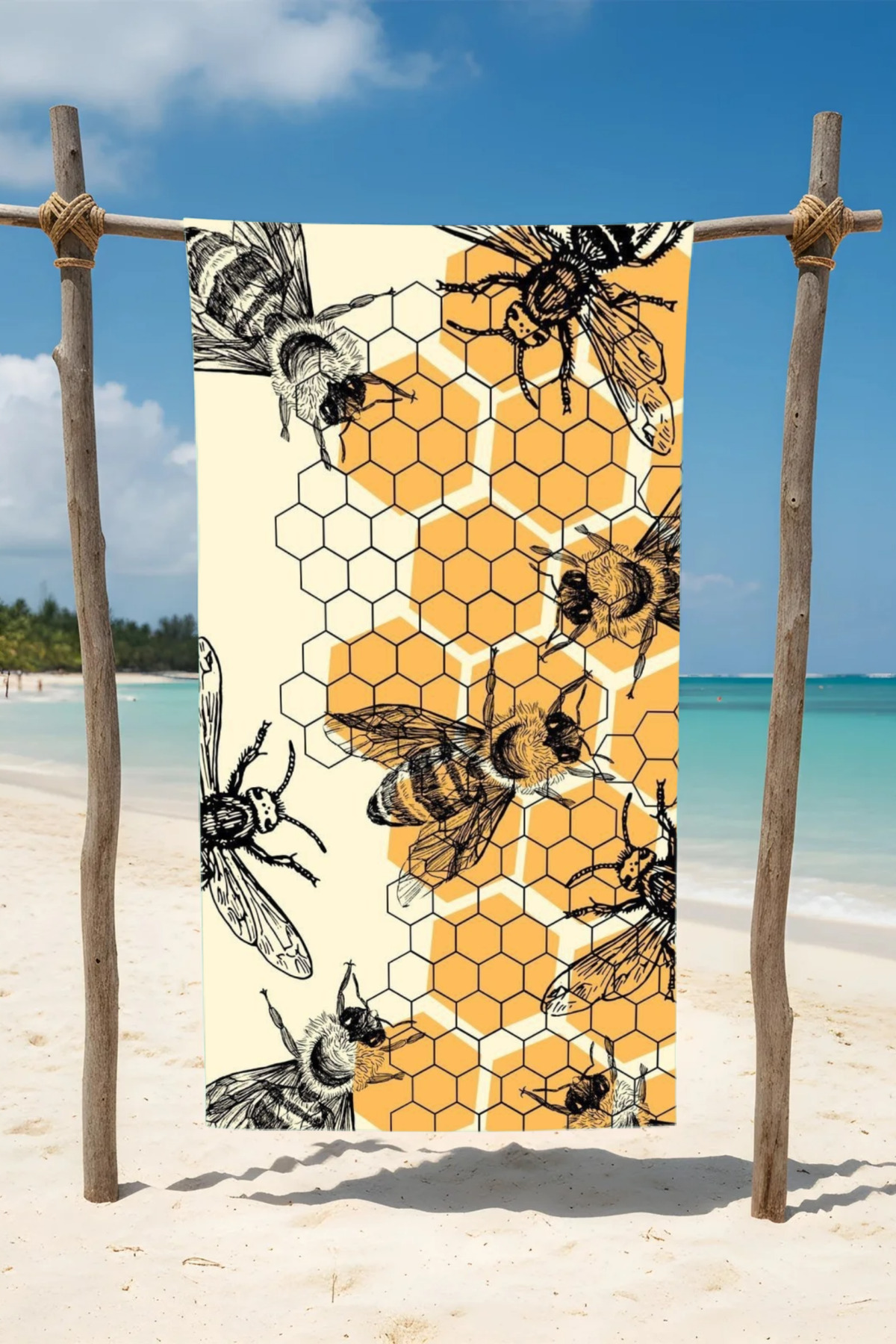 BETHA ARI DESENLİ Pamuk Plaj Havlusu – Desenli Tasarım – 75x150 cm