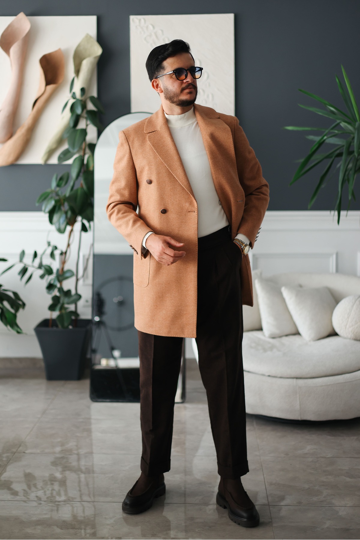 Avni Ceylan  Premium Orange Slim Fit Erkek Kaşe Kaban - Görsel 2