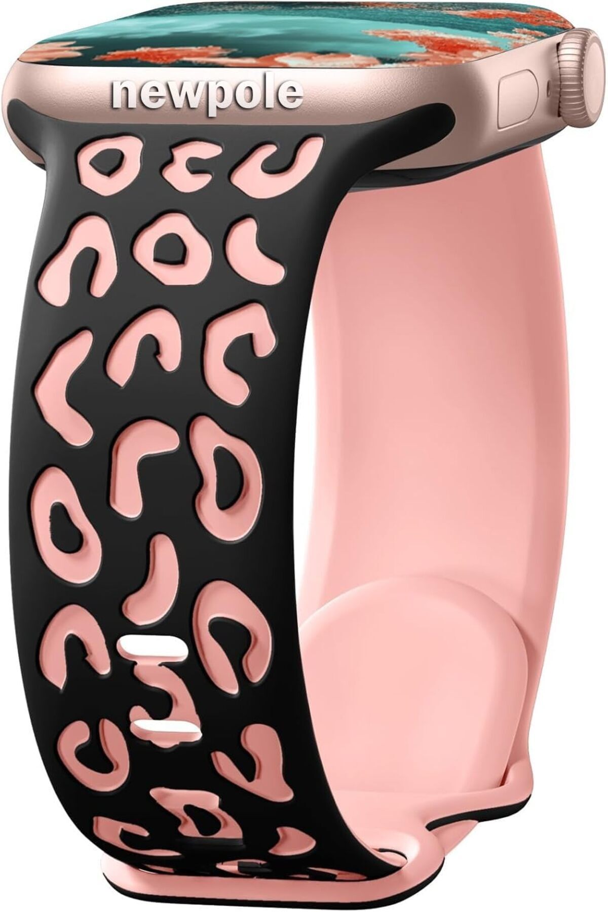 Delixa NewPole Apple Watch 45mm 44mm 42mm 49mm Uyumlu Leopar Desenli Kordon Kopma Karşıtı Ayarlanabilir Rah