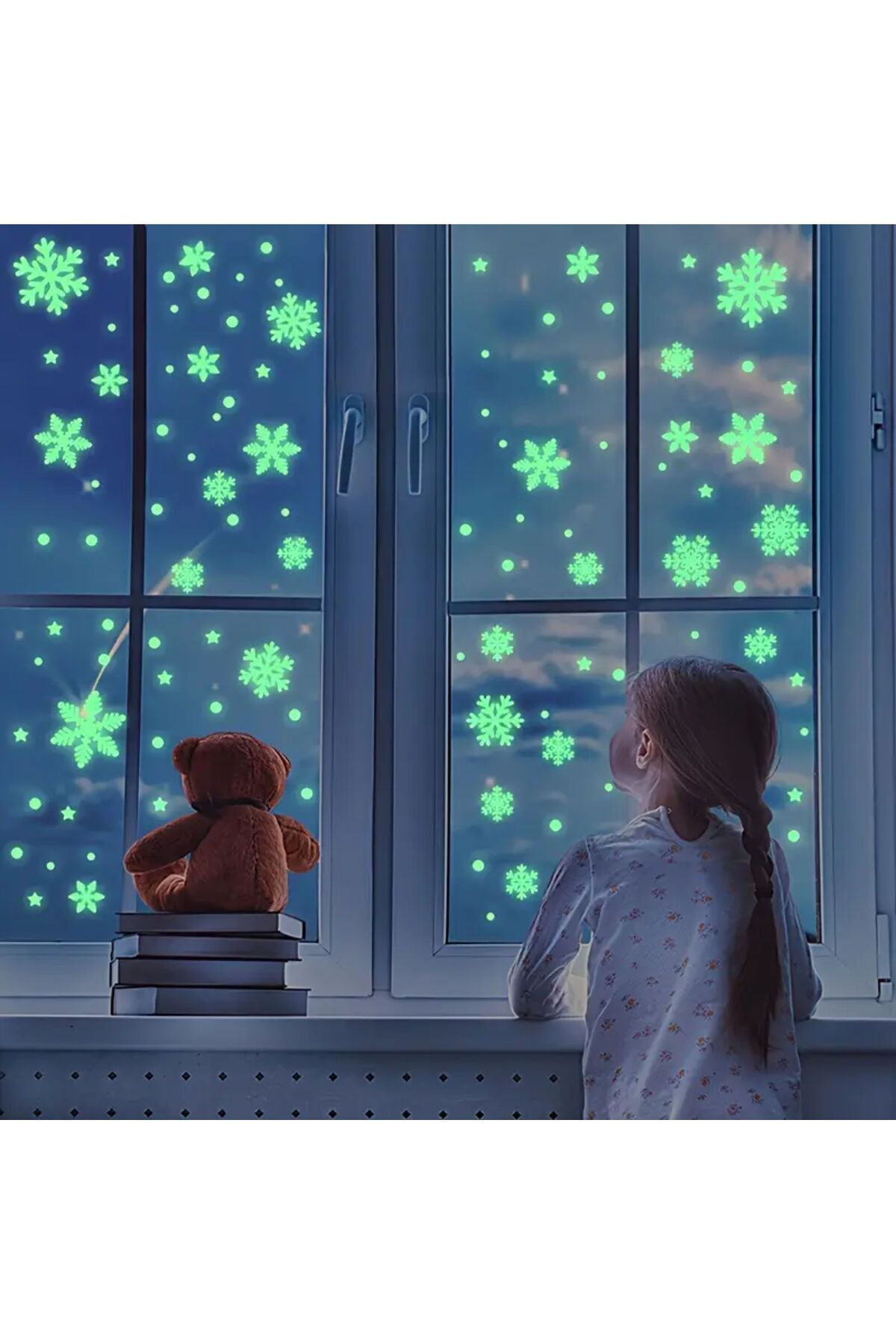 ÖZGÜL REKLAM 190 Adet Yılbaşı Lümen Floresan Kar Tanesi Sticker Set - 12 Saat Parlayan Duvar/Cam Sticker