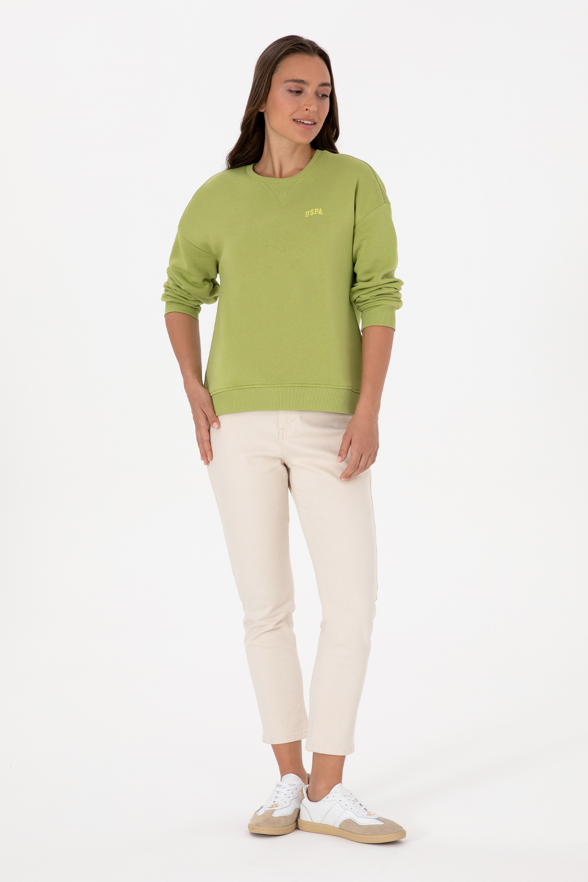 U.S. Polo Assn.  Kadın Fıstık Yeşili Şardonlu Bisiklet Yaka Basic Sweatshırt 50313586-VR087 - Görsel 4