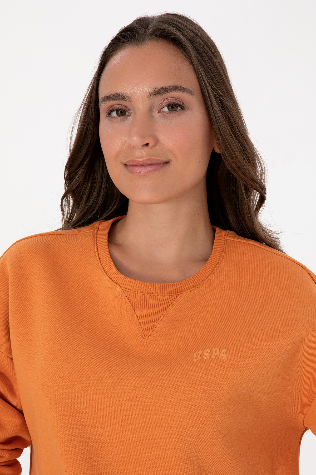 U.S. Polo Assn.  Kadın Bakır Şardonlu Bisiklet Yaka Basic Sweatshırt 50313586-VR182 - Görsel 2