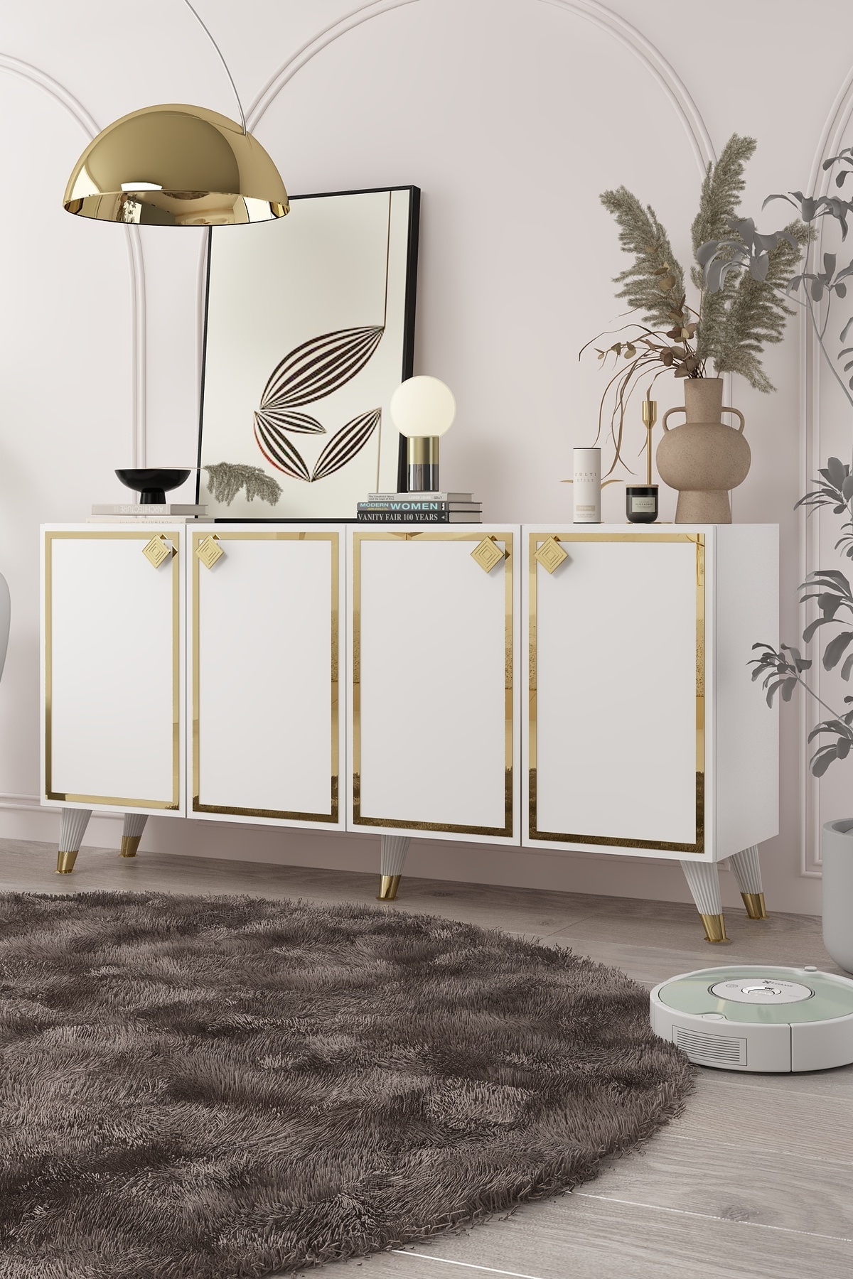 DEMONTE DECOR 8206-1DD KB150 KONSOL, TV ÜNİTESİ BEYAZ-ALTIN