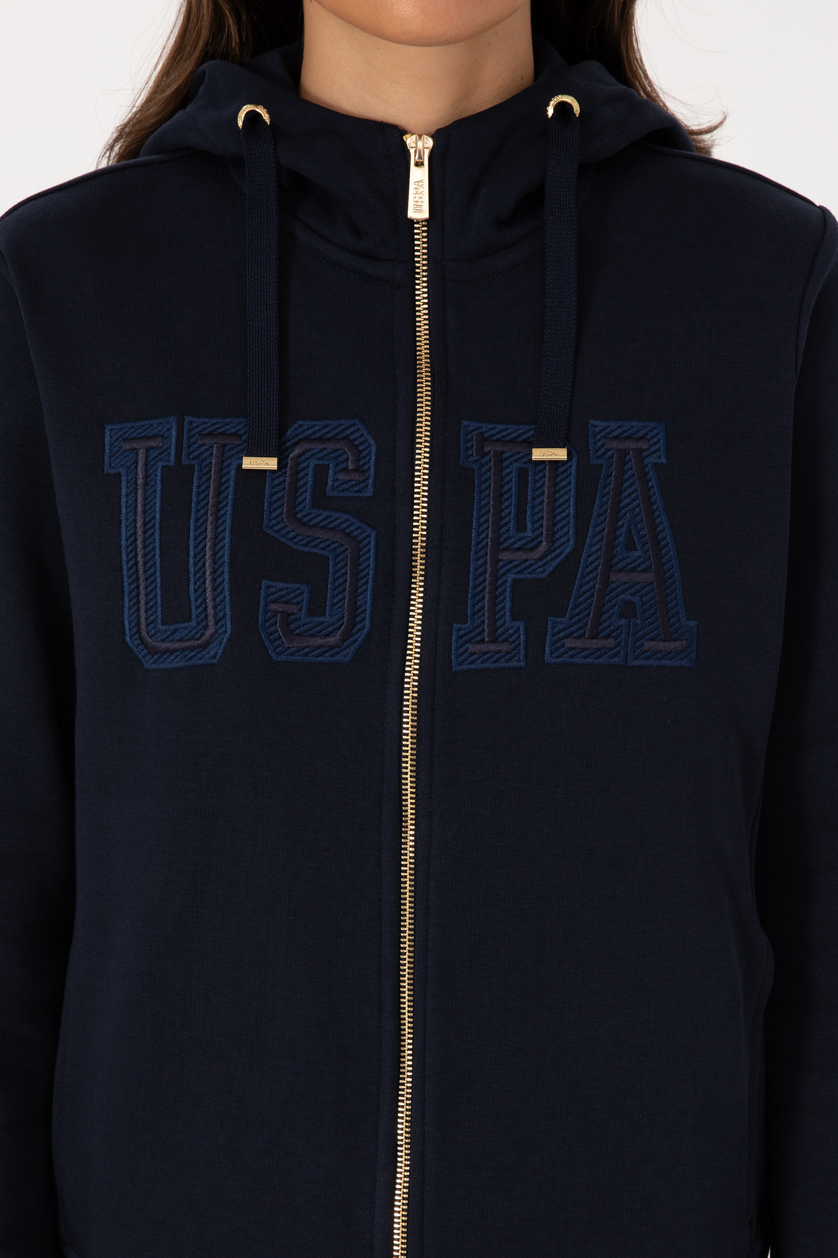 U.S. Polo Assn.  Kadın Lacivert Fermuarlı Kapüşonlu Basic Sweatshirt 50307769-VR033 - Görsel 6