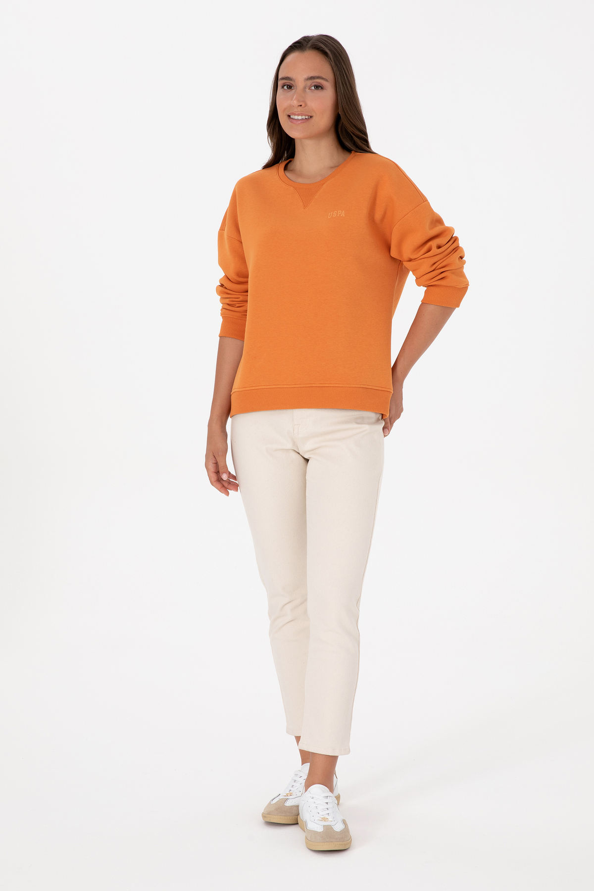 U.S. Polo Assn.  Kadın Bakır Şardonlu Bisiklet Yaka Basic Sweatshırt 50313586-VR182 - Görsel 4