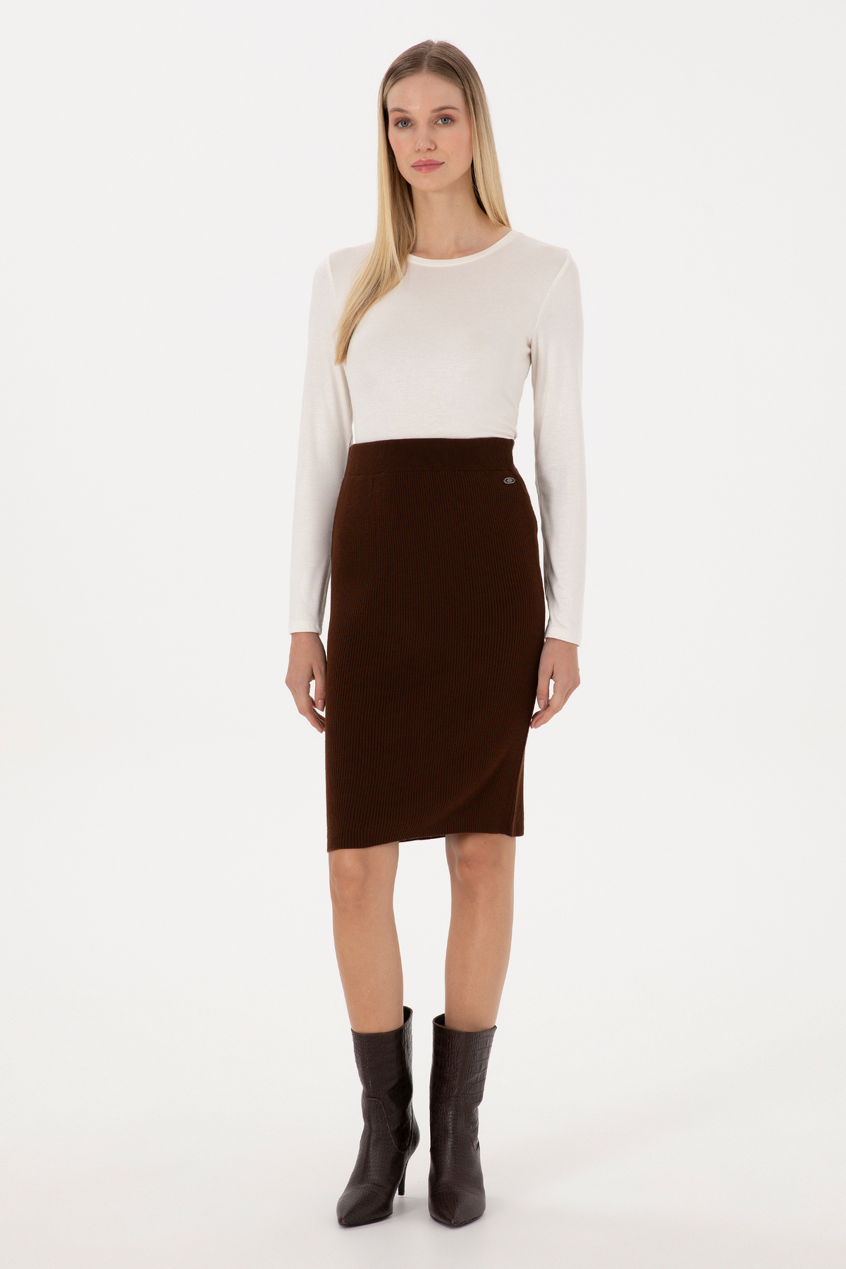 دامن بافتنی قهوه‌ای تیره زنانه یو اس پولو کد :(50315594-VR084) U.S. Polo Assn.