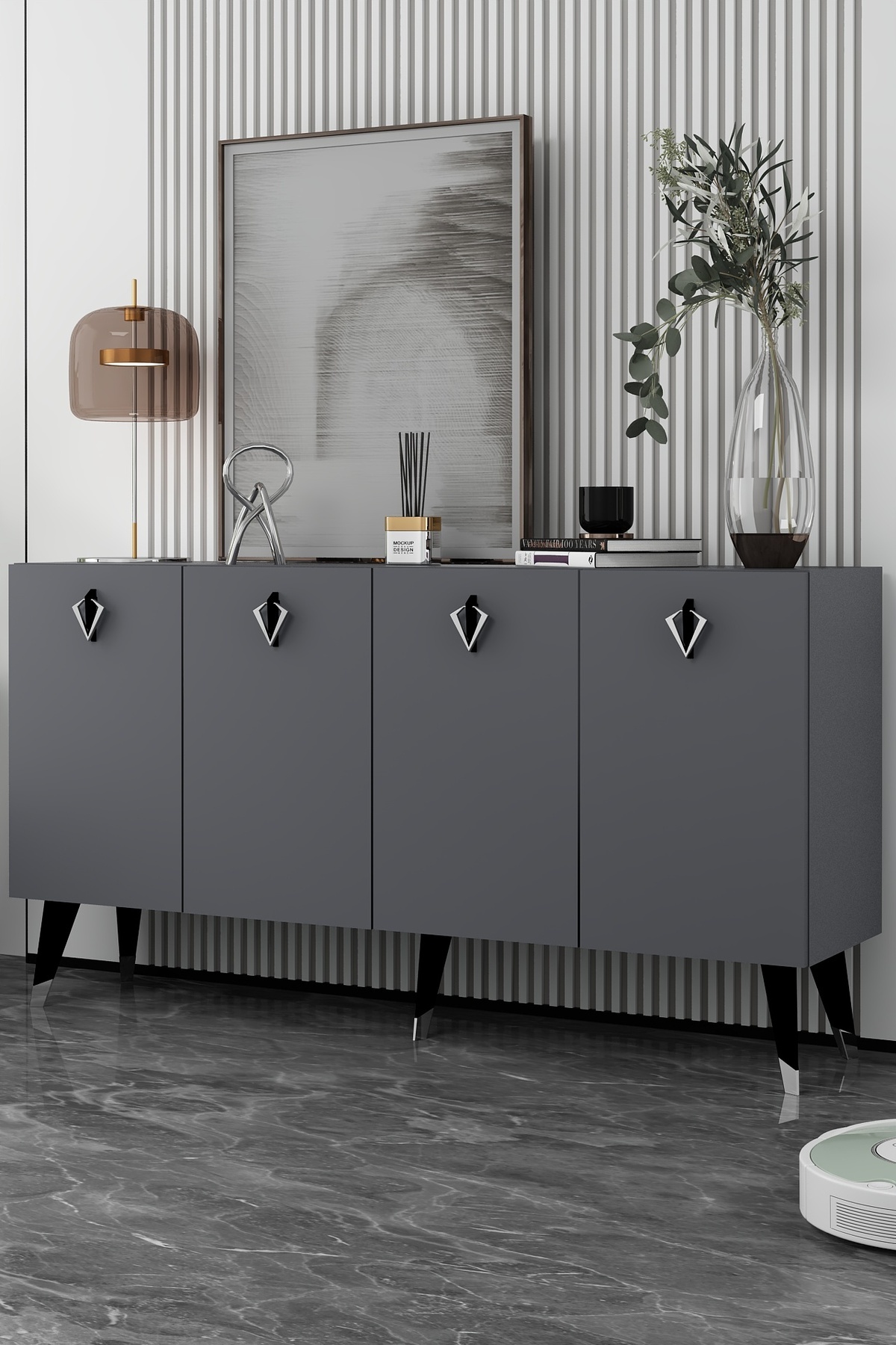 DEMONTE DECOR 8207-32DD KB150 KONSOL, TV ÜNİTESİ ANTRASİT-SİYAH-GÜMÜŞ